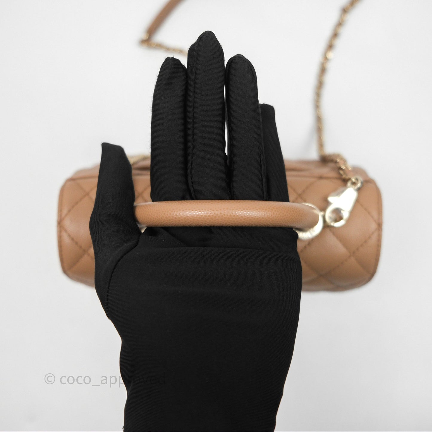 Chanel Small Coco Handle Quilted Dark Beige Caviar Gold Hardware