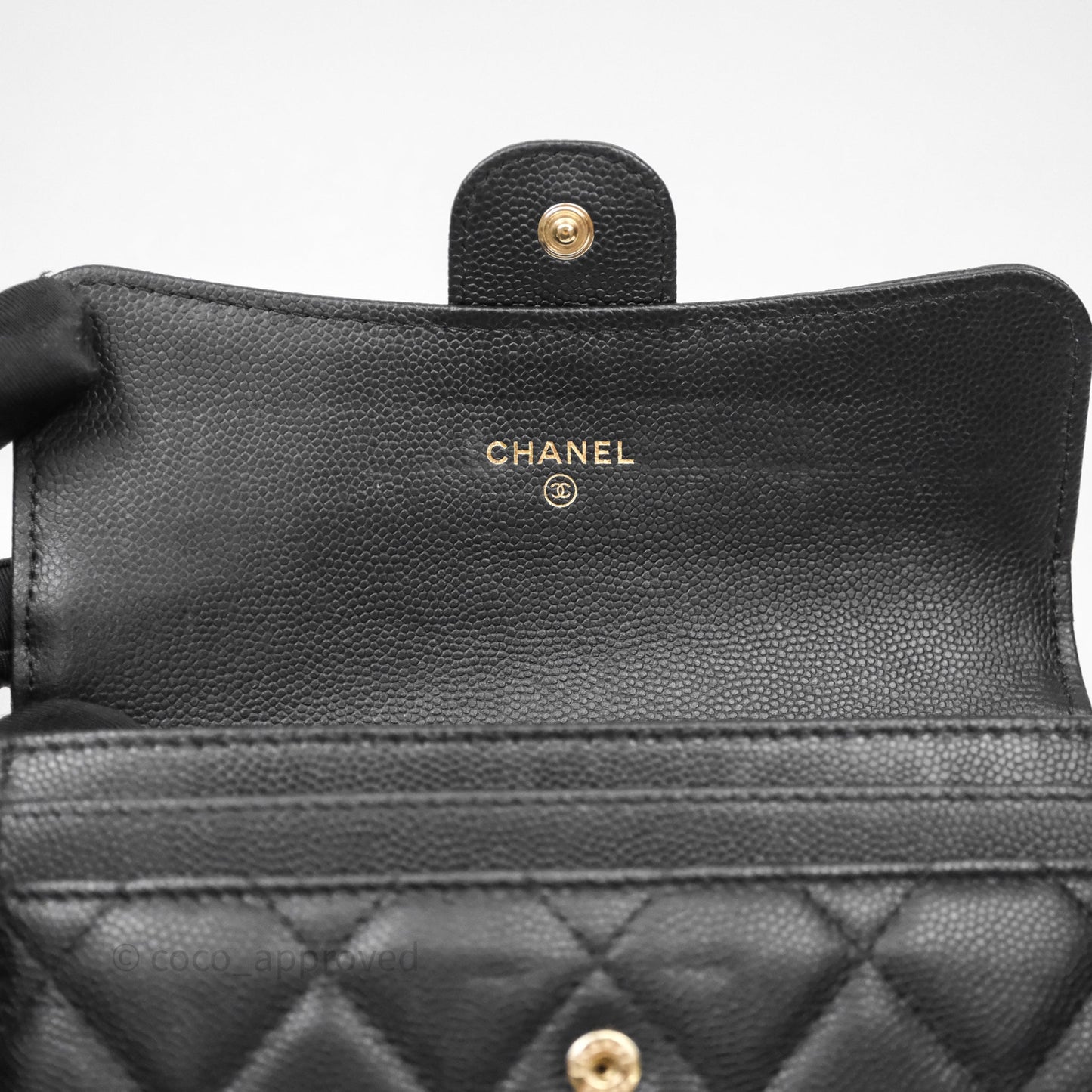 Chanel Classic Quilted Flap Long Wallet Black Caviar Gold Hardware