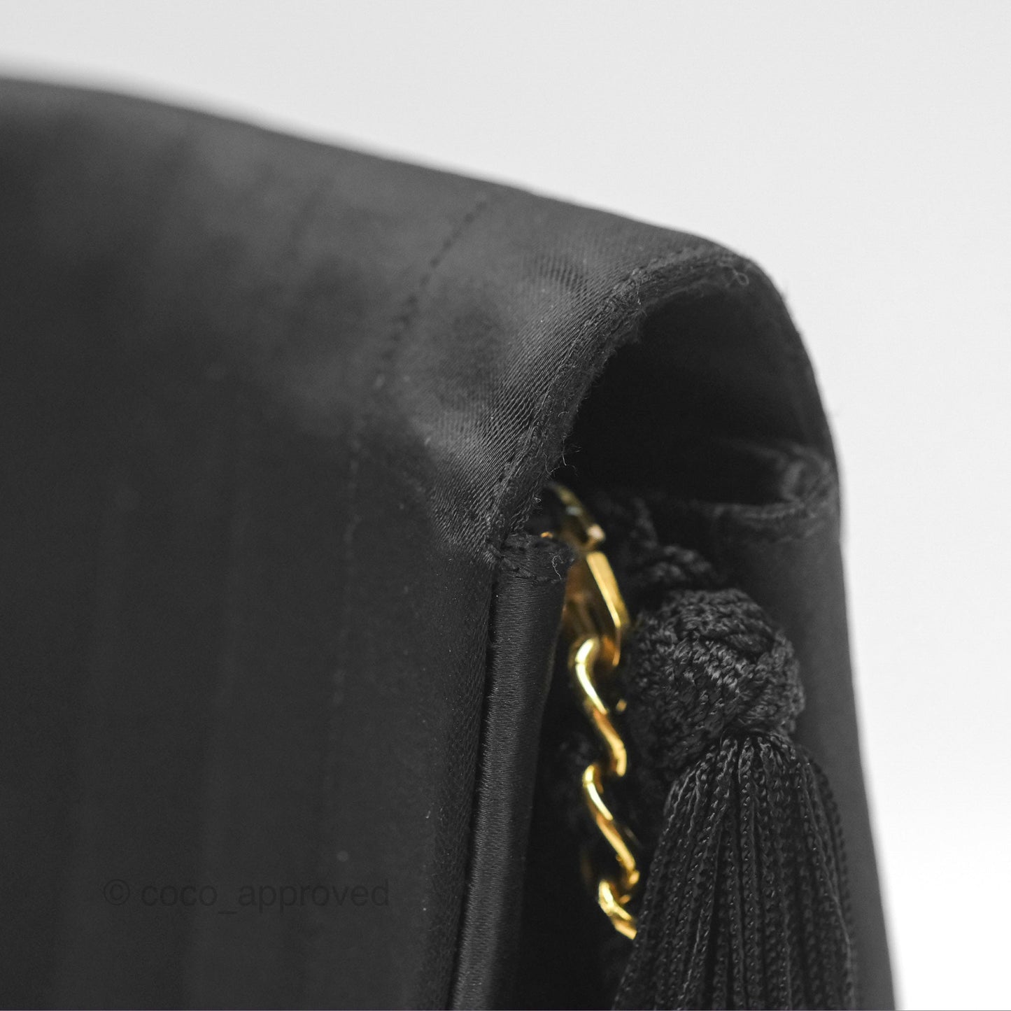 Chanel Vintage Half Moon Tassel Flap Black Satin 24K Gold Hardware