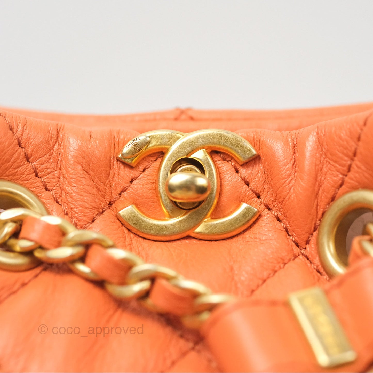 Chanel Small Drawstring Backpack Orange Calfskin Aged Gold Hardware 23A