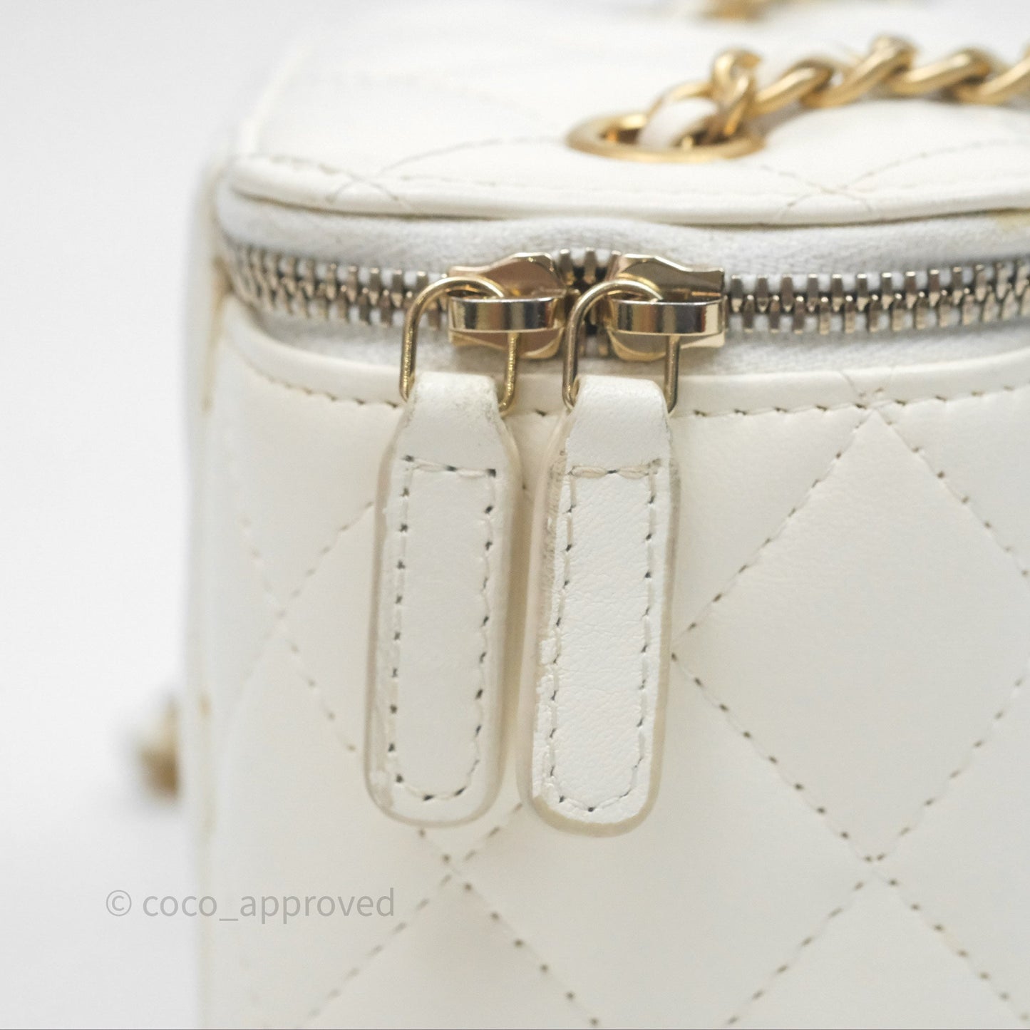Chanel Mini Pearl Crush Vanity With Chain Ivory White Aged Gold Hardware