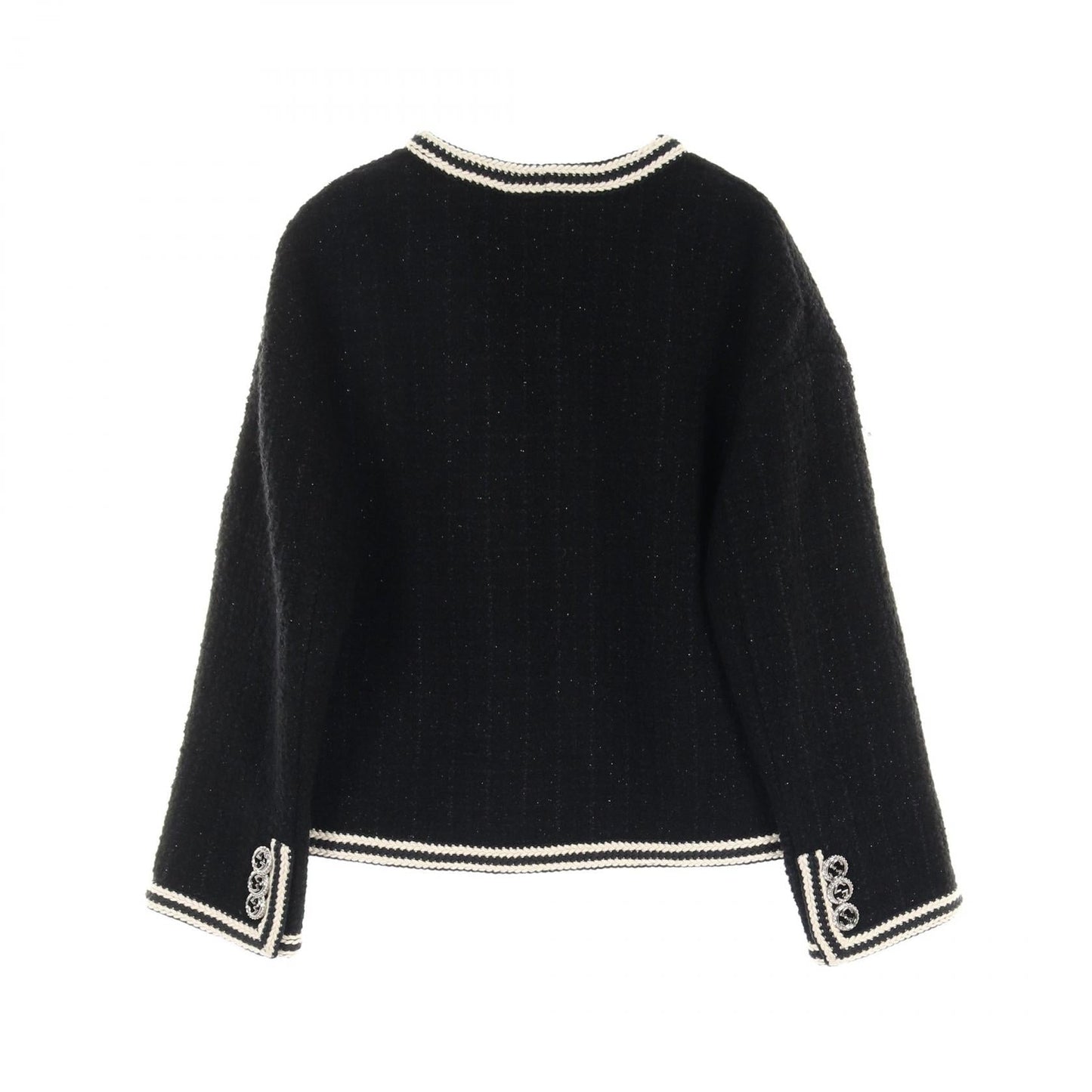 Luxury Gucci Trending 2025 Tweed No-collar jacket Wool Black White Comes with a jeweled brooch 24SS
