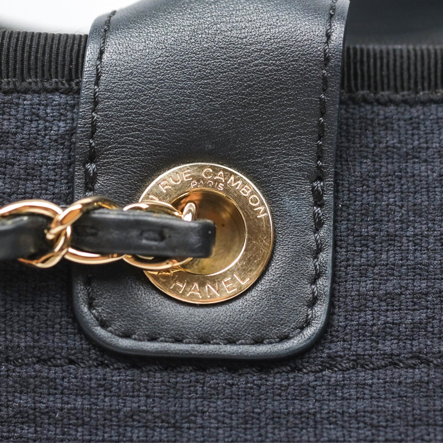 Chanel Medium Canvas Deauville Tote Navy Gold Hardware