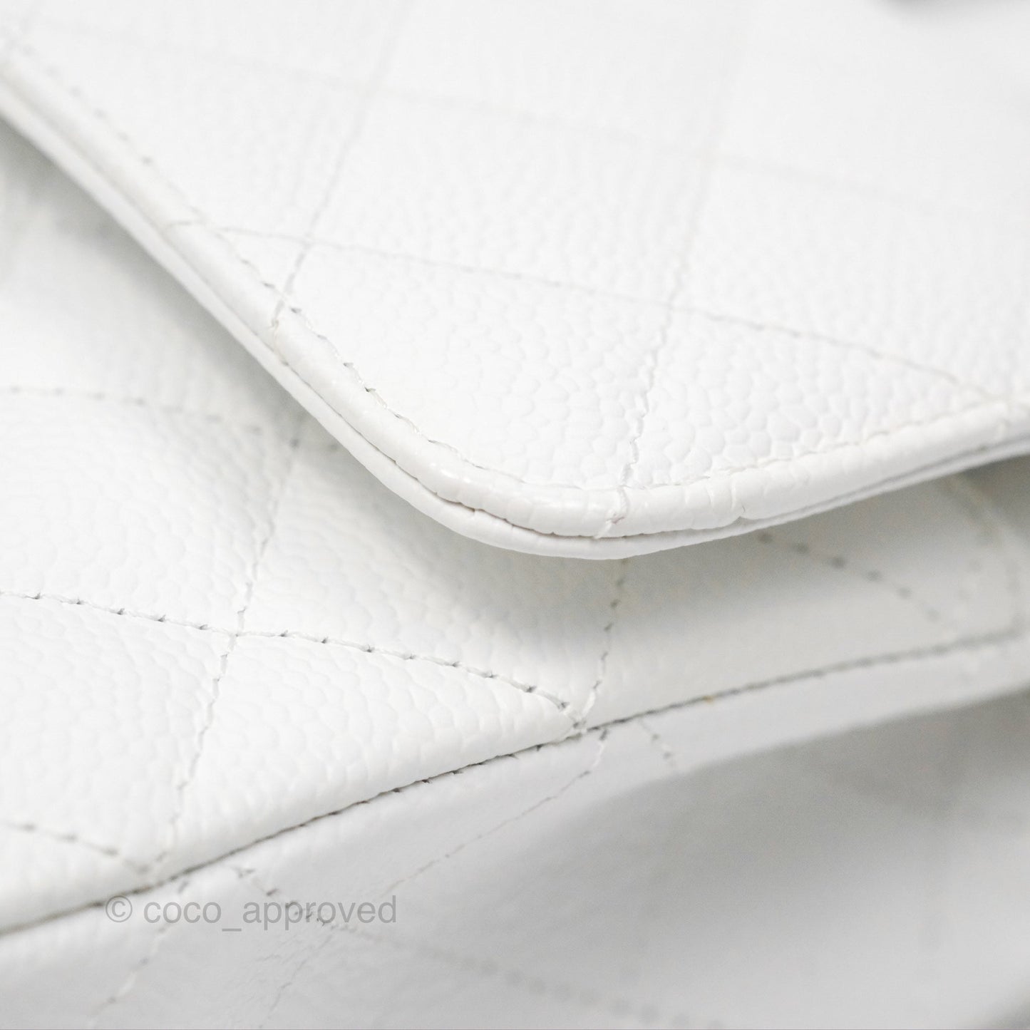 Chanel Classic M/L Medium Flap Quilted White Caviar Silver Hardware