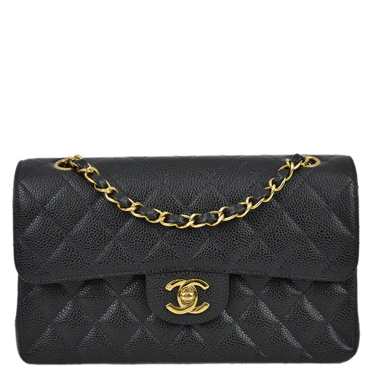 Chanel 2003-2004 Black Caviar Small Classic Double Flap Shoulder Bag