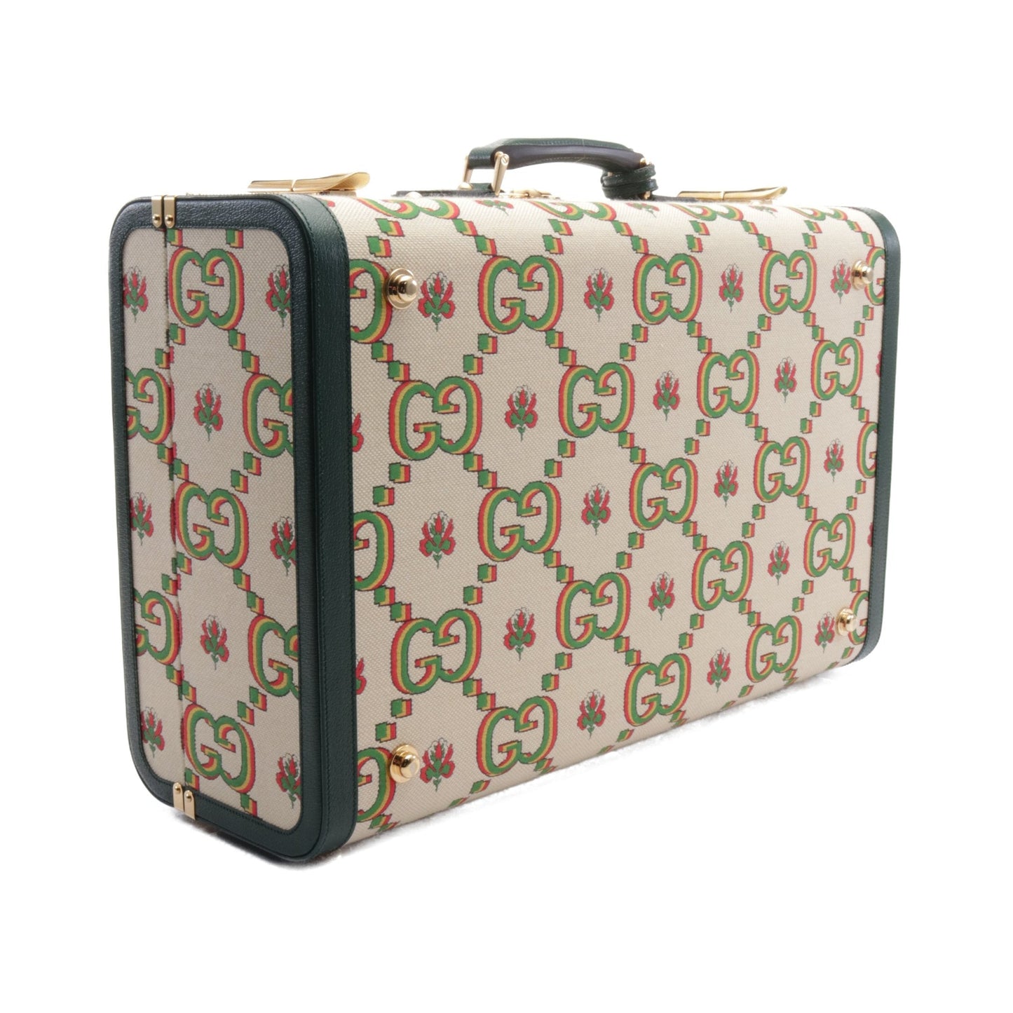 Luxury Gucci Trending 2025 GG pattern Suitcase Trunk case Canvas Leather Ivory Green Multicolor 100th Anniversary