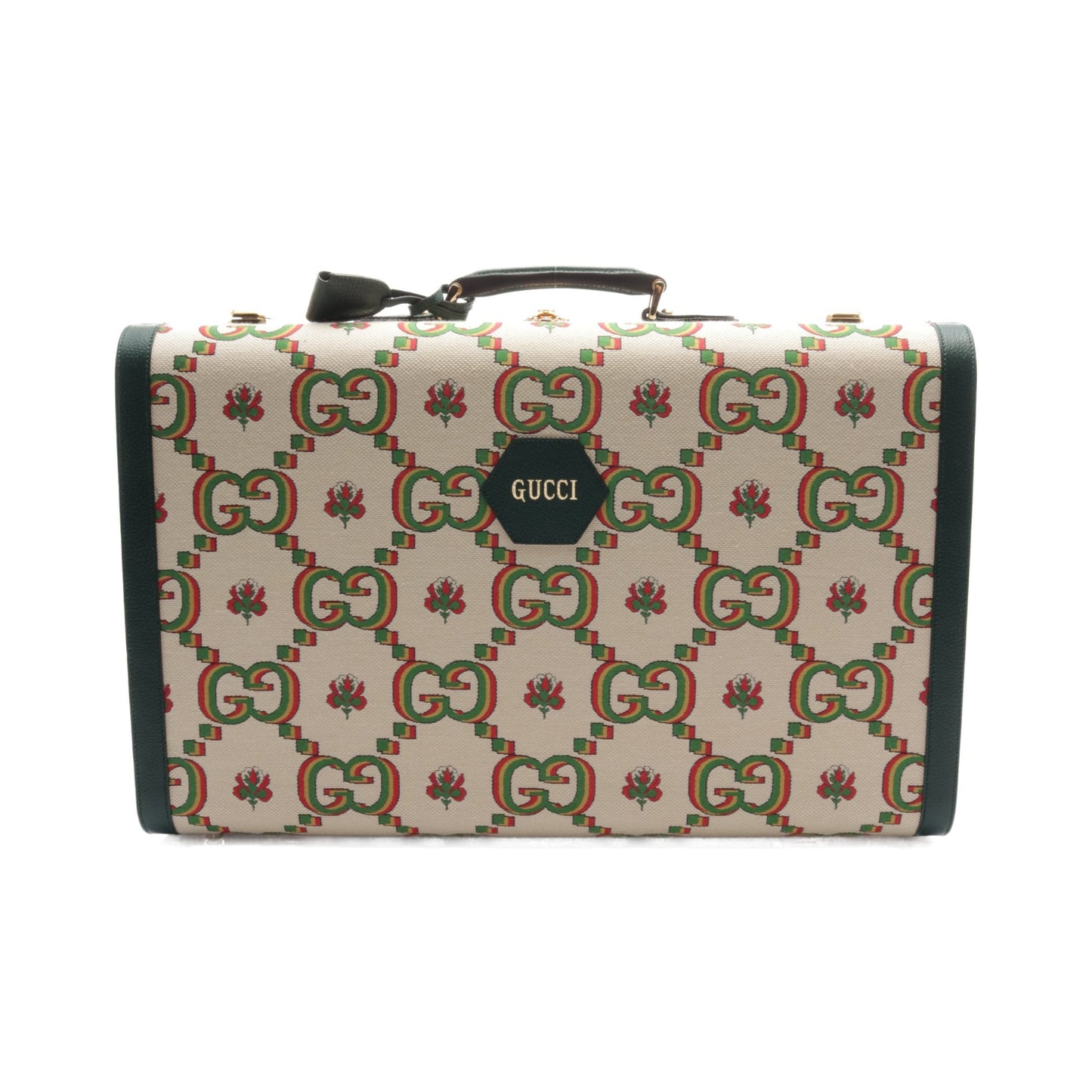 Luxury Gucci Trending 2025 GG pattern Suitcase Trunk case Canvas Leather Ivory Green Multicolor 100th Anniversary