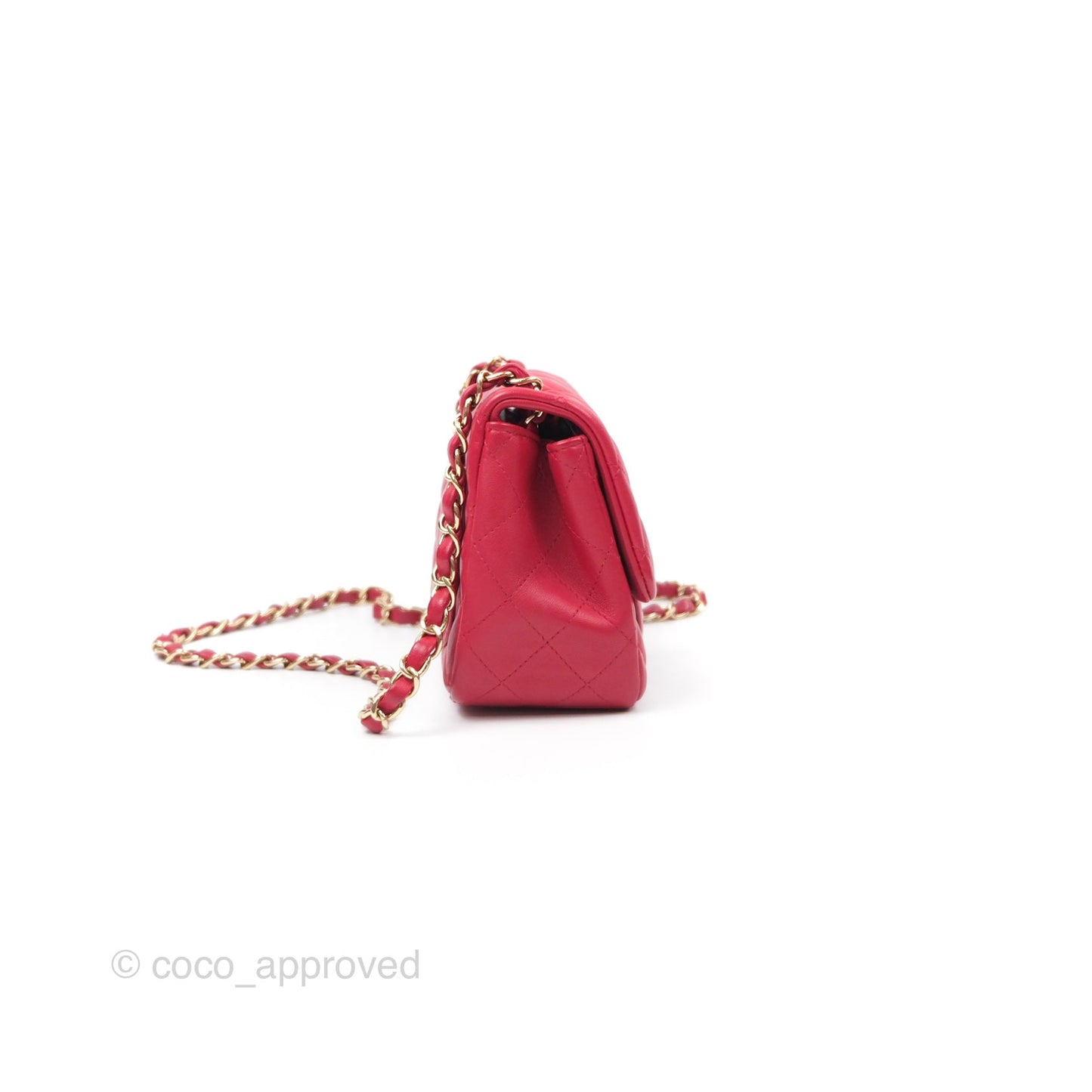 Chanel Mini Square Flap Red Lambskin Light Gold Hardware