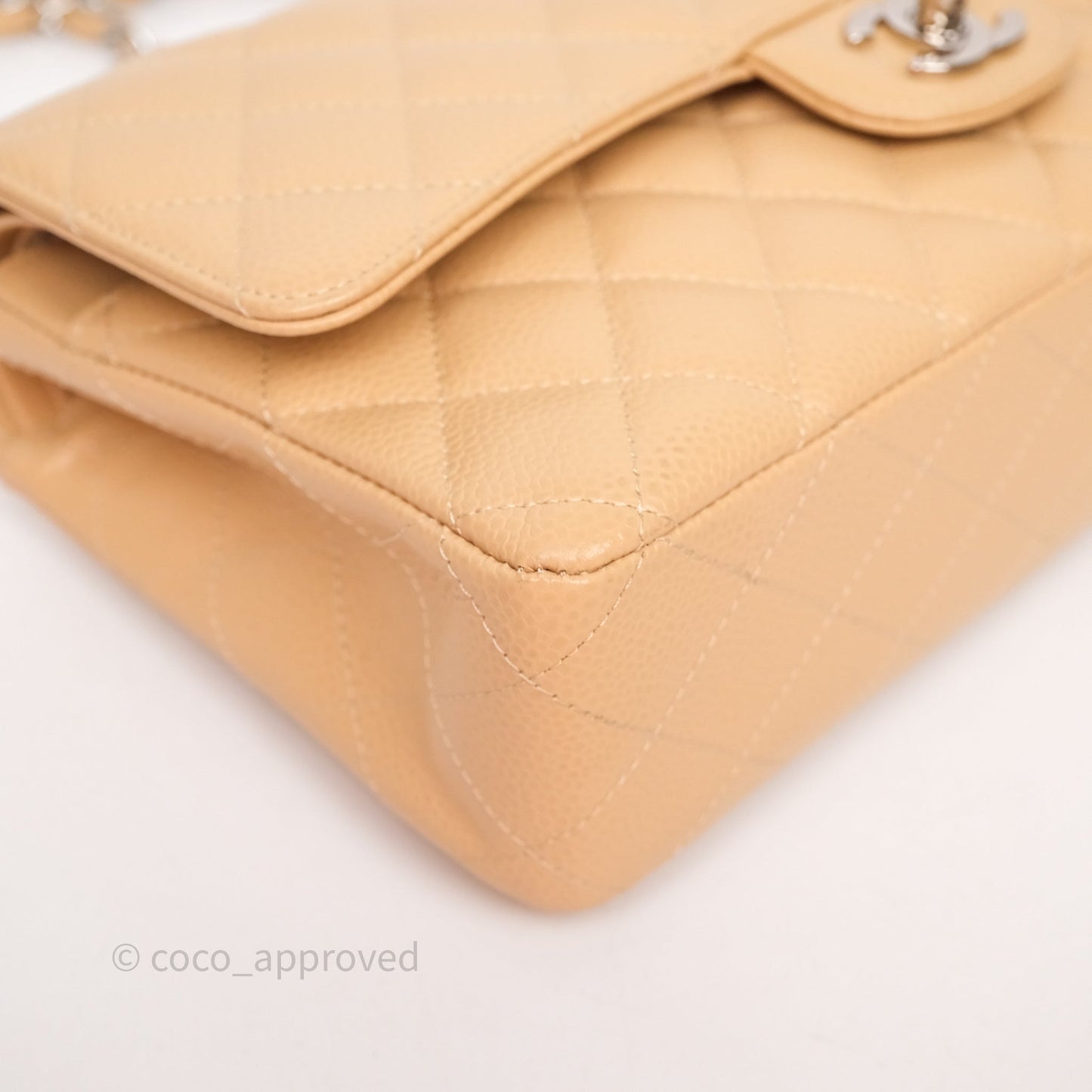 Chanel Classic M/L Medium Flap Quilted Beige Caviar Silver Hardware