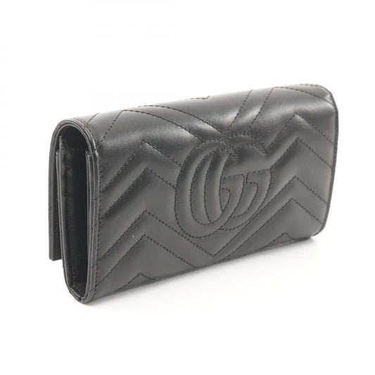 Luxury Gucci Trending 2025 GG Marmont Bi-fold Long Wallet Leather Black
