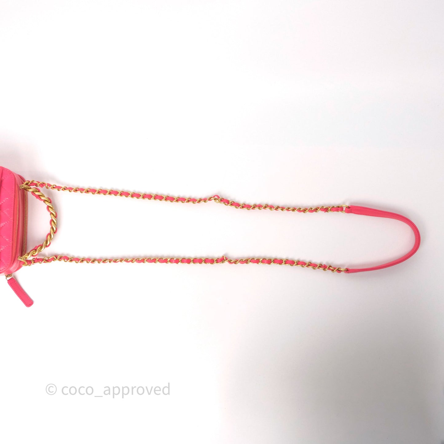Chanel Small Top Handle Vanity Case Hot Pink Shiny Crumpled Calfskin Aged Gold Hardware