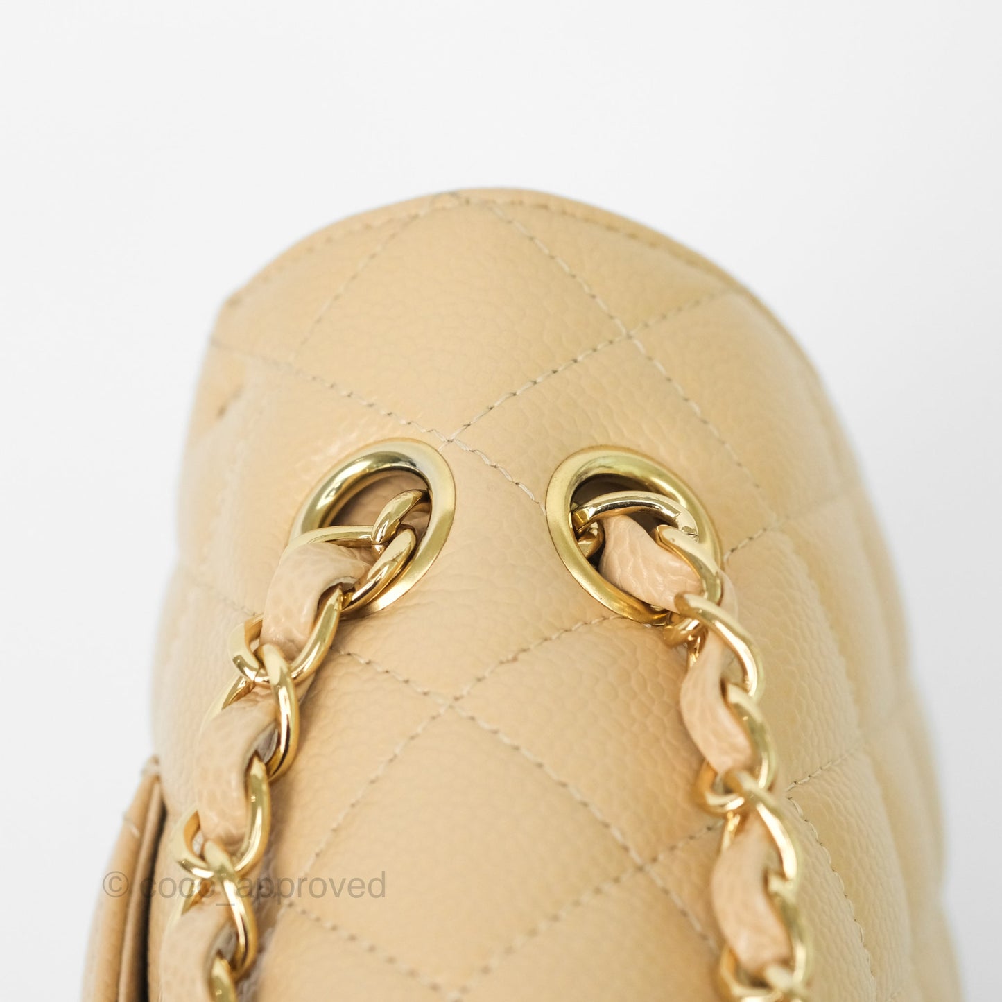 Chanel M/L Medium Classic Flap Quilted Beige Caviar Gold Hardware