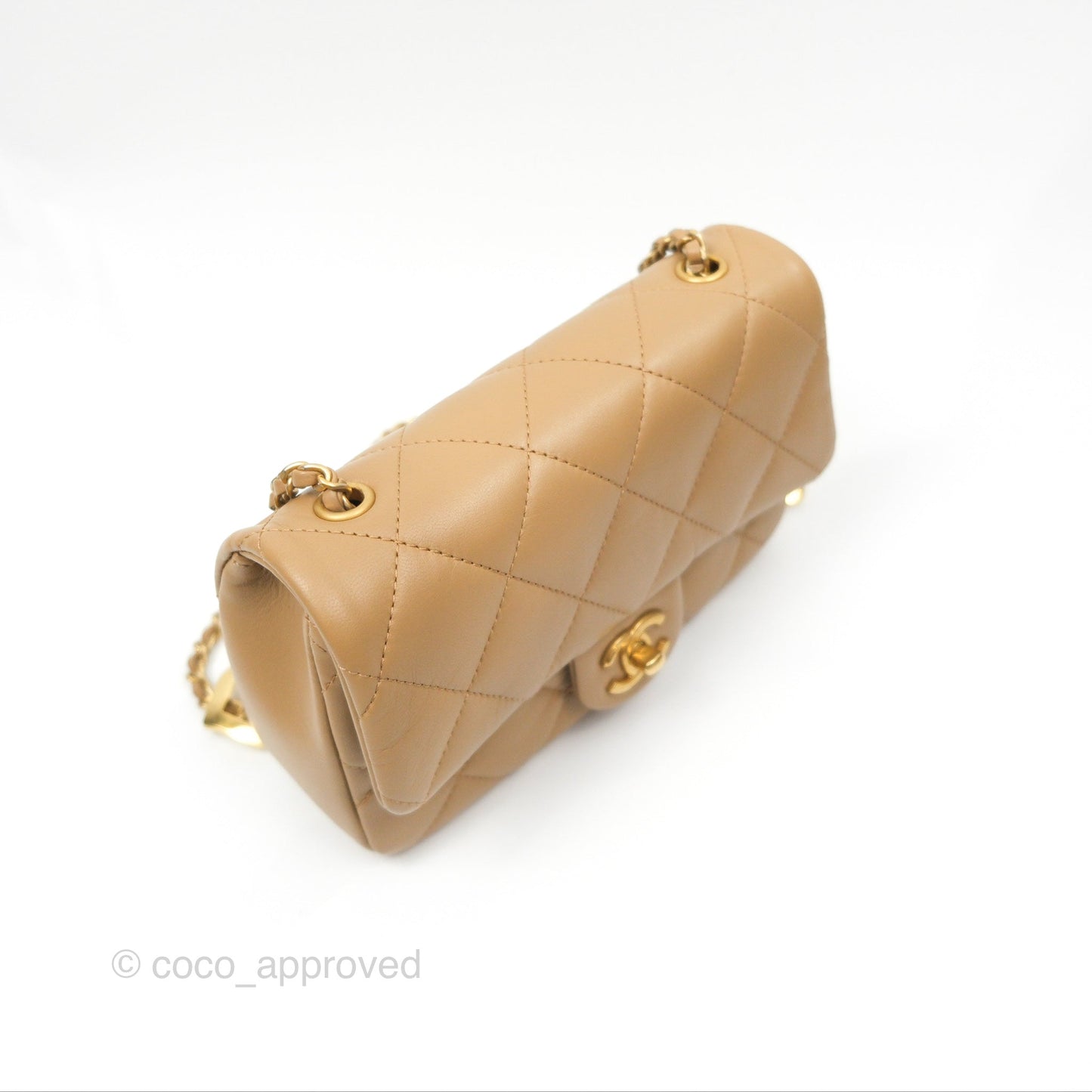 Chanel Mini Flap Bag With Heart CC Charm Dark Beige Lambskin Aged Gold Hardware