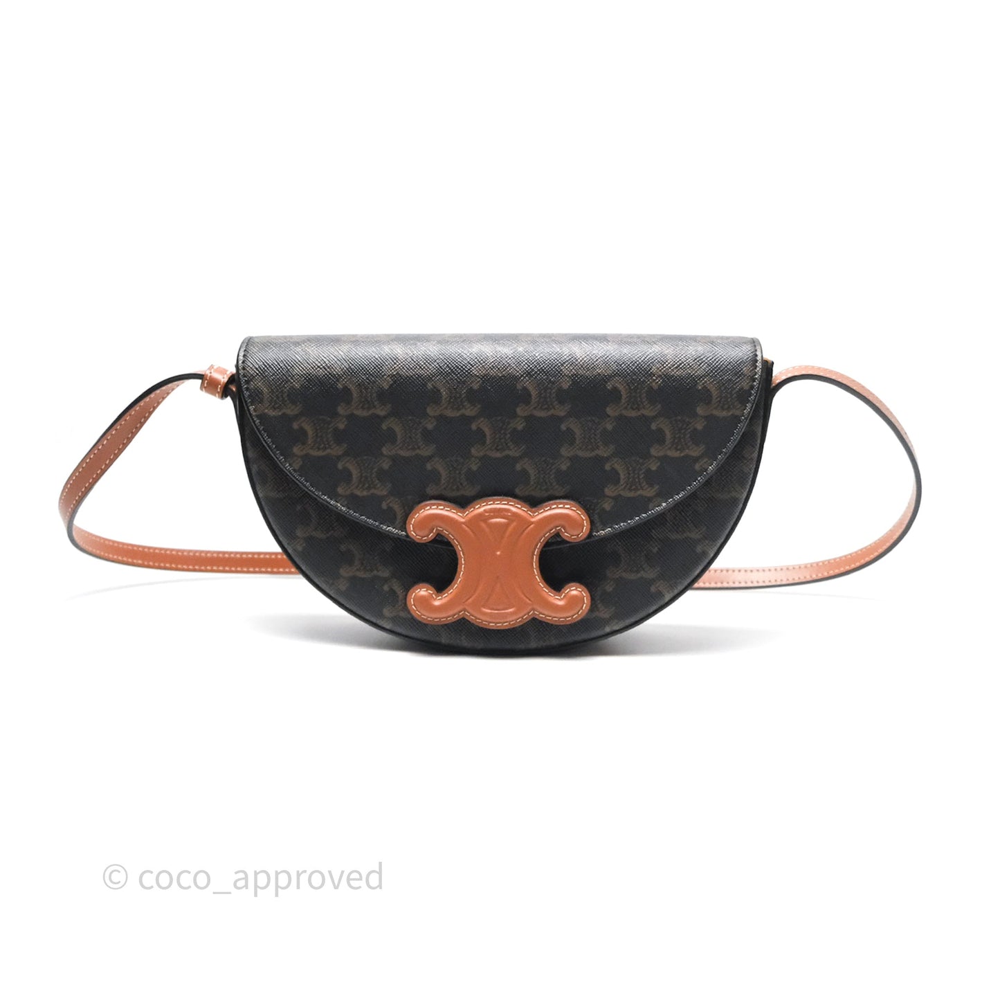 Celine Besace Cuir Bag Triomphe Canvas Tan