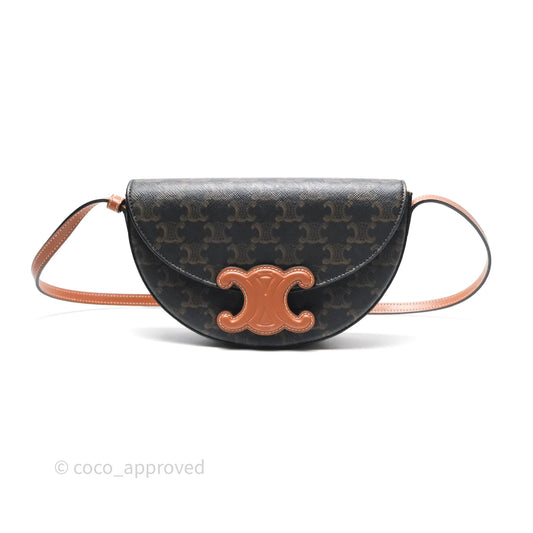 Celine Besace Cuir Bag Triomphe Canvas Tan