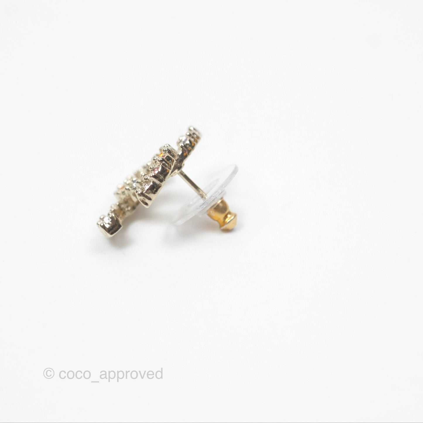 Chanel Crystal CC Earrings Rainbow Gold Tone 21V