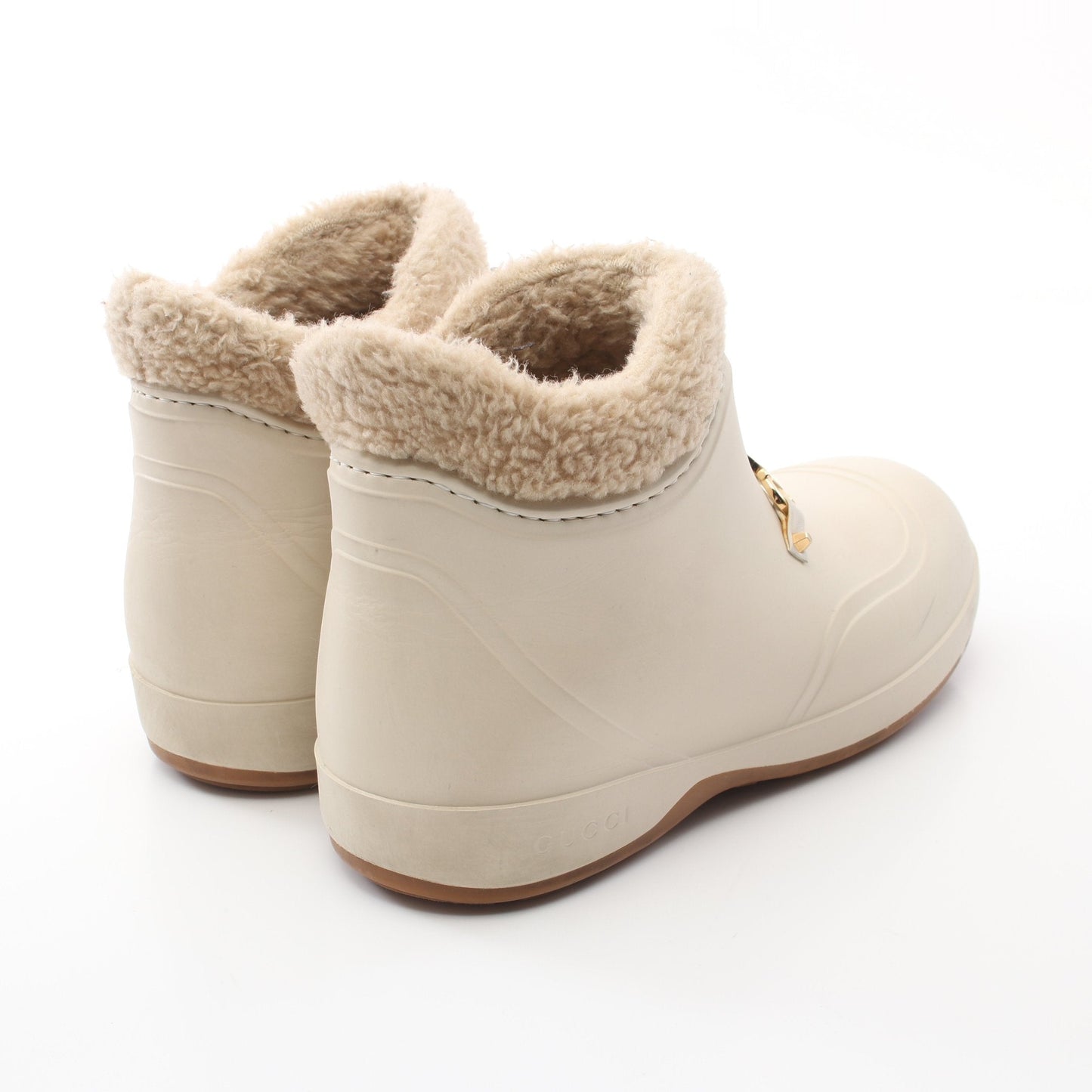 Luxury Gucci Trending 2025 Horsebit Uncle Boots Rubber Boa Fabric Beige