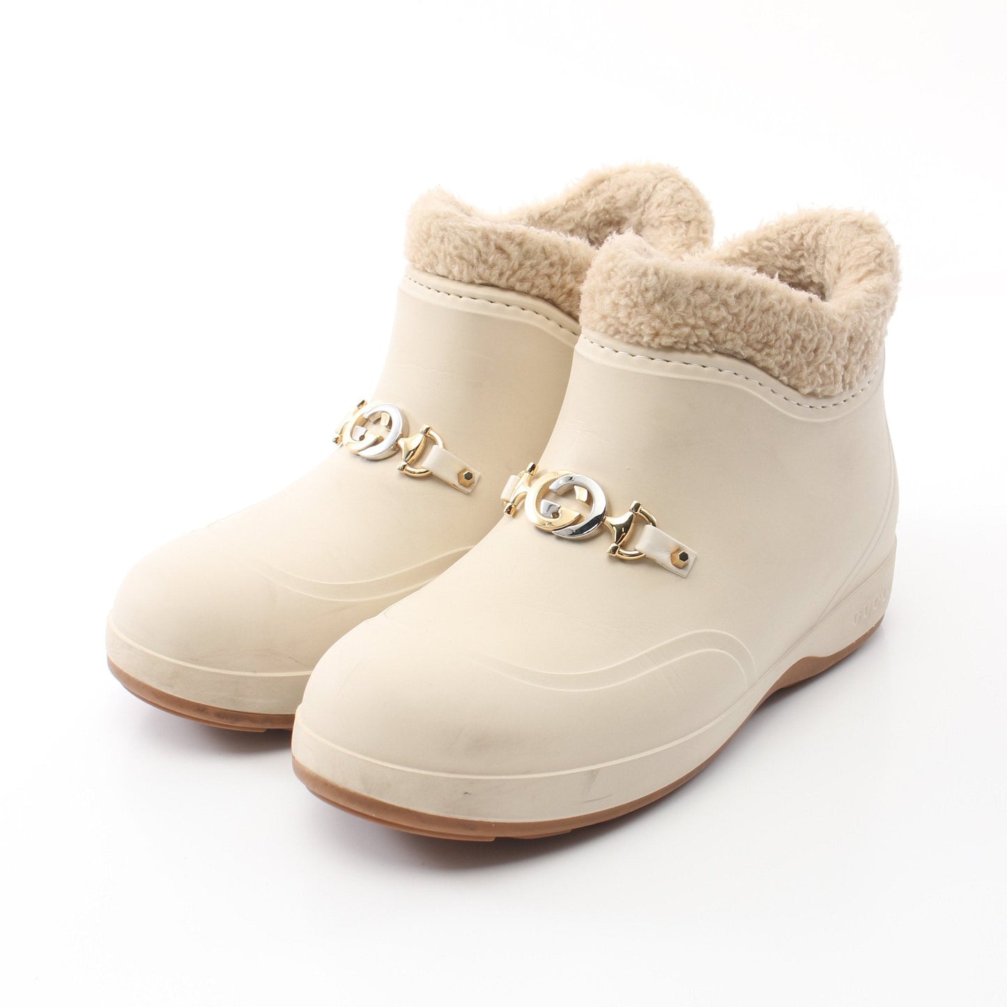 Luxury Gucci Trending 2025 Horsebit Uncle Boots Rubber Boa Fabric Beige