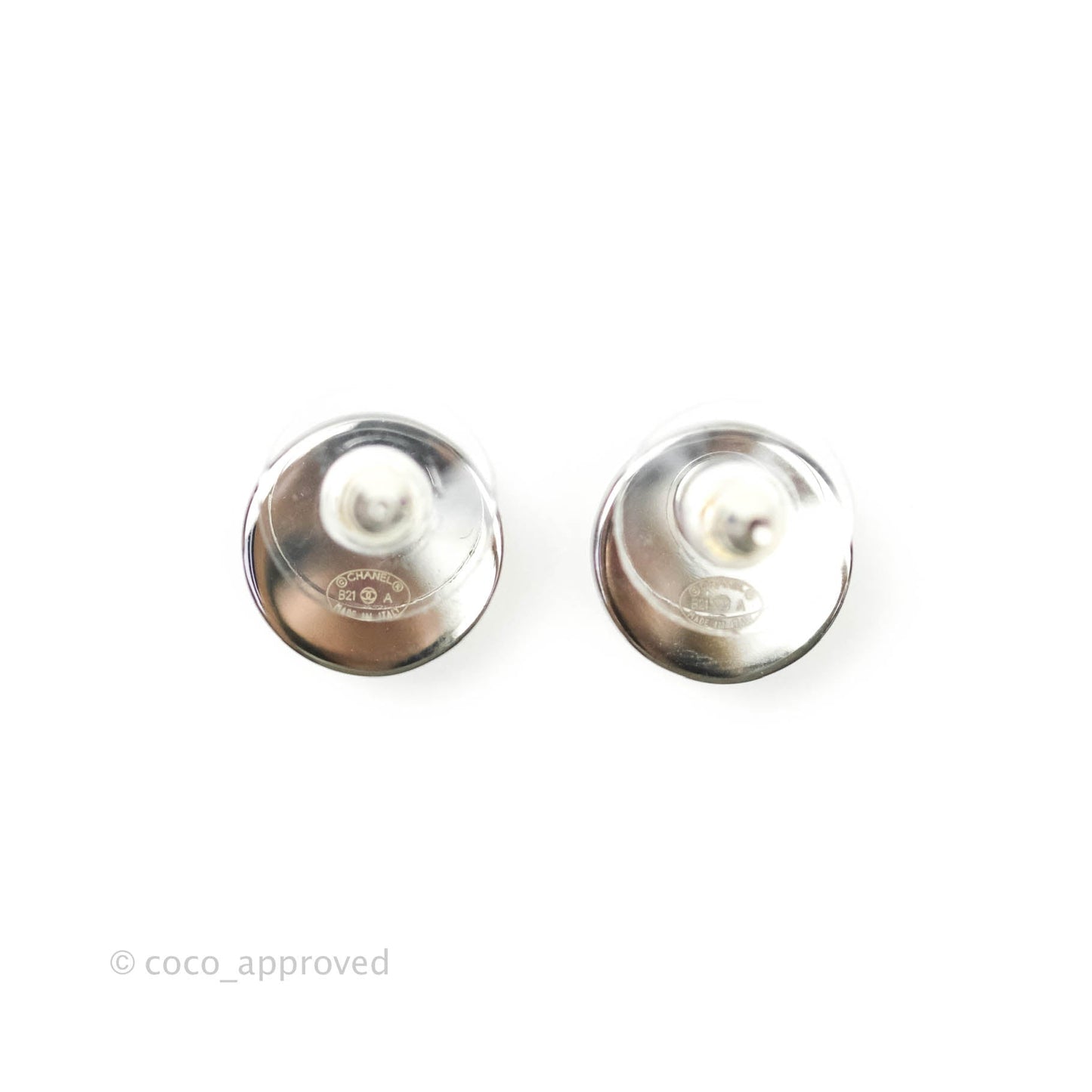 Chanel CC Pearl Crystal Round Earrings Gun Metal 21A