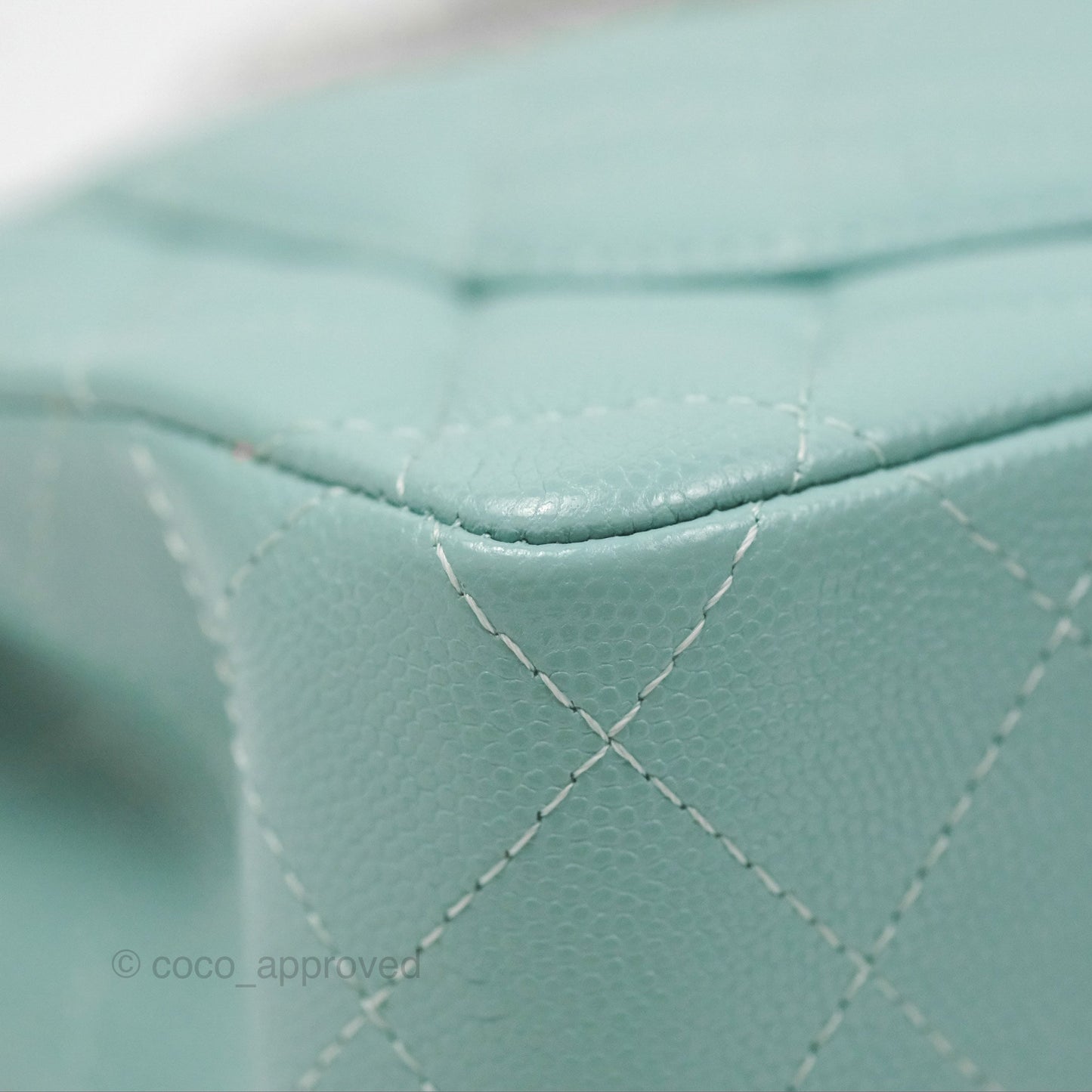 Chanel Small Classic Quilted Flap Tiffany Green Caviar Gold Hardware