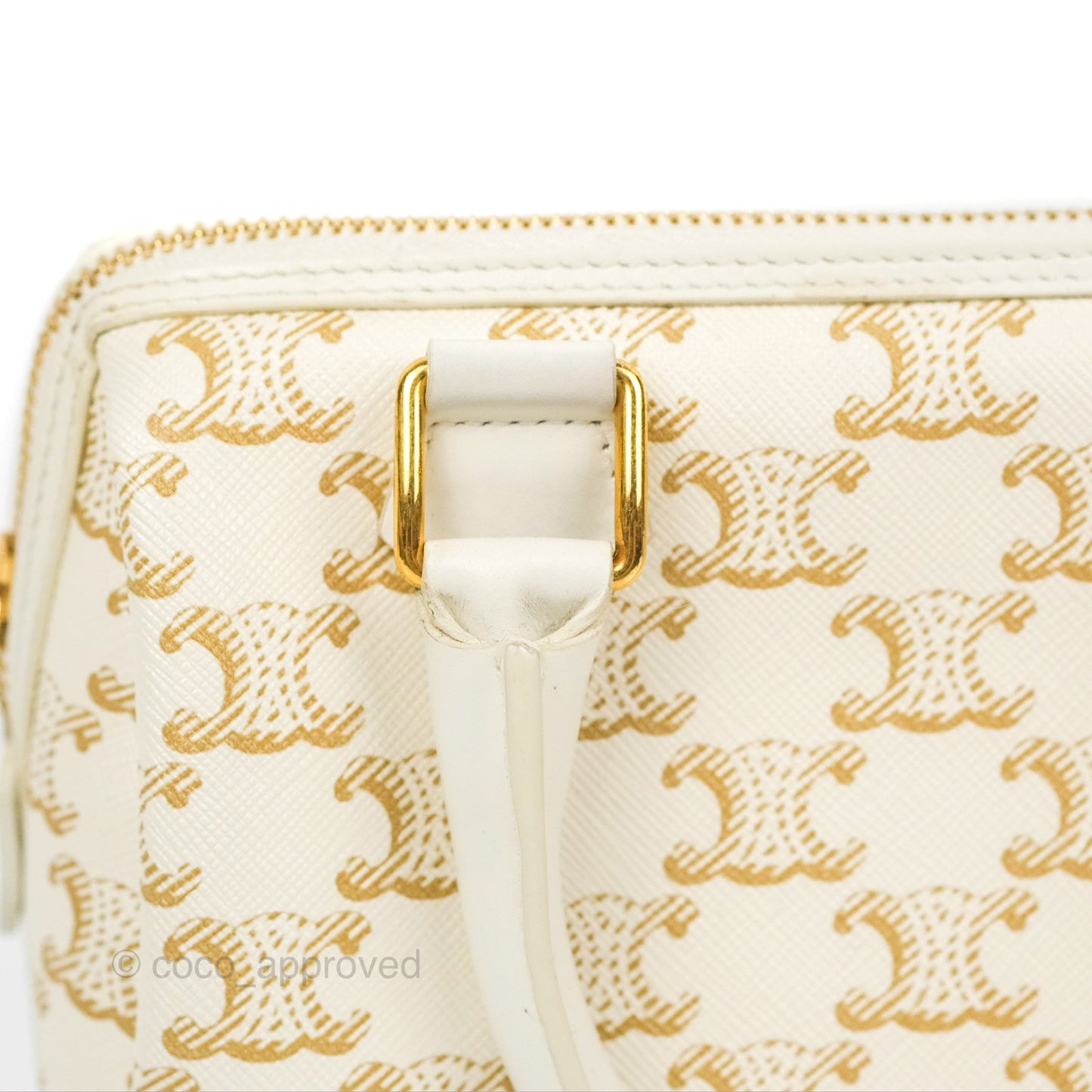 Celine Small Boston Bag White Triomphe Canvas Calfskin