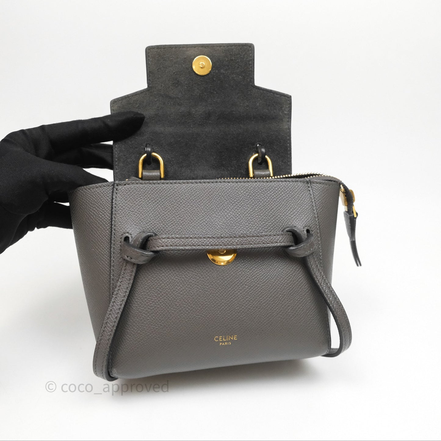 Celine Pico Belt Bag Grey Grained Calfskin Gold Hardware