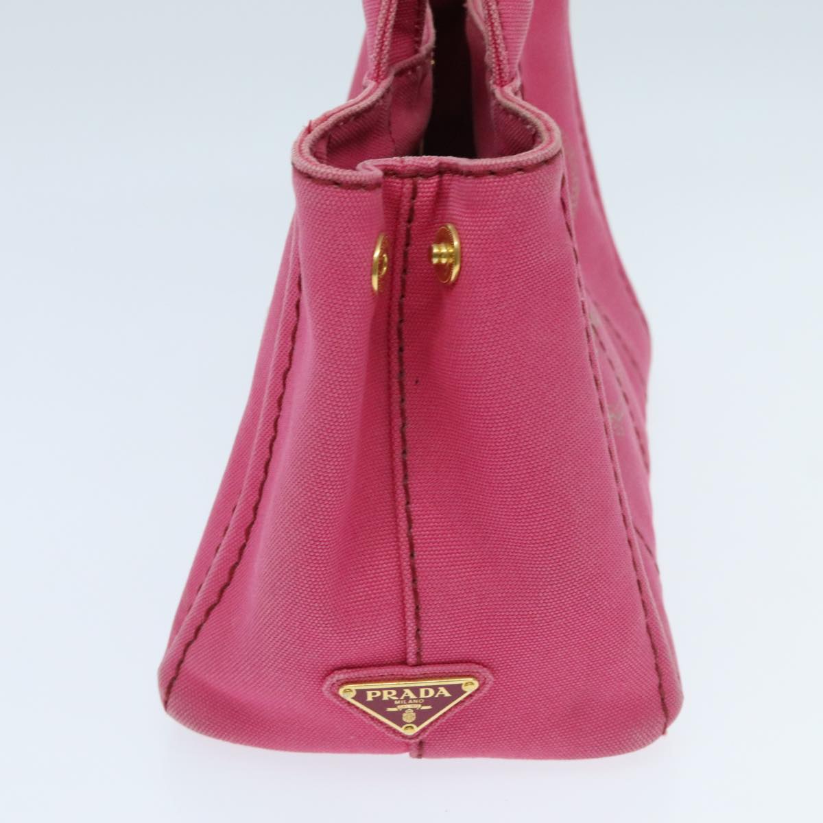 Luxury Prada Canapa PM Hand Bag Canvas 2way Pink Gold  95962