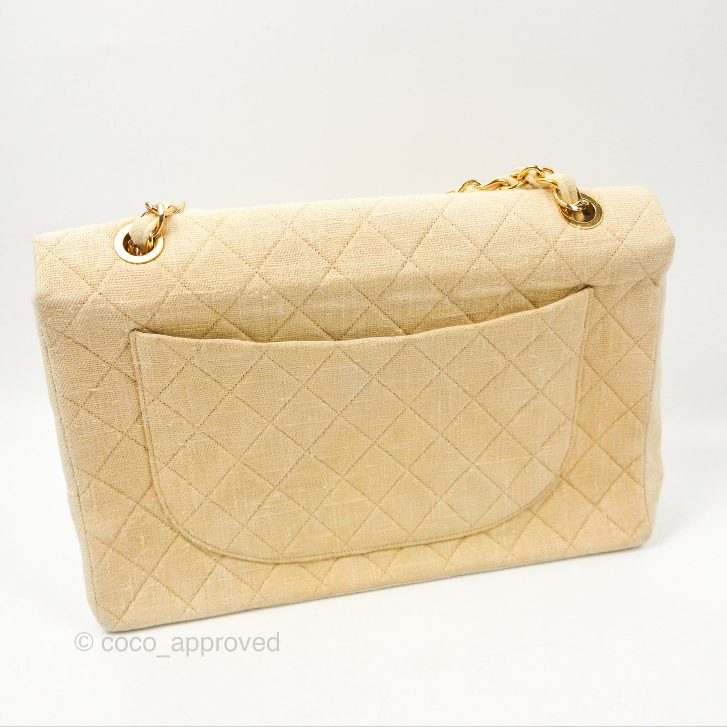 Chanel Vintage XL Jumbo Single Flap Beige Cotton Canvas 24K Gold Hardware