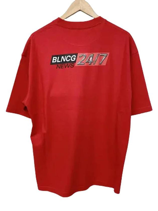 Luxury Balenciaga News Logo Print Short Sleeve T-Shirt Red