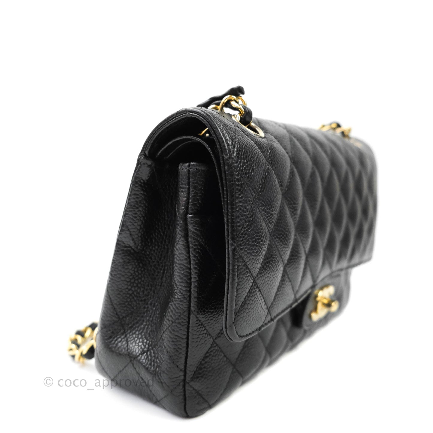 Chanel Quilted M/L Medium Double Flap Black Caviar Gold Hardware