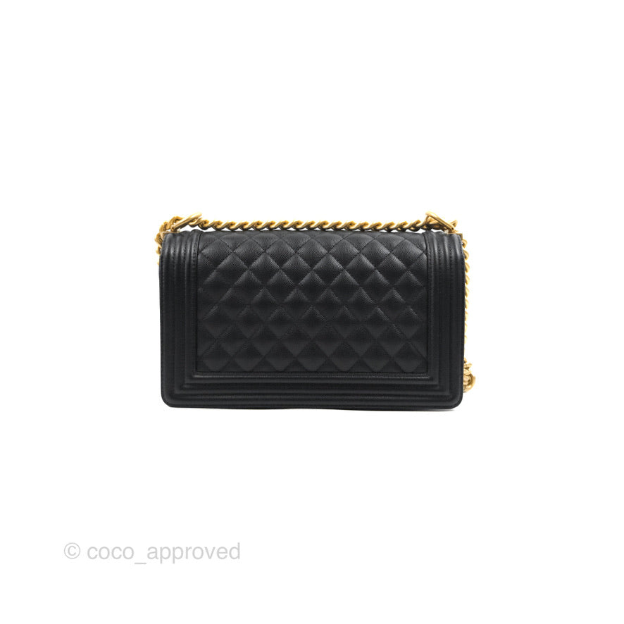 Chanel Quilted Medium Boy Black Caviar Aged Gold Hardware