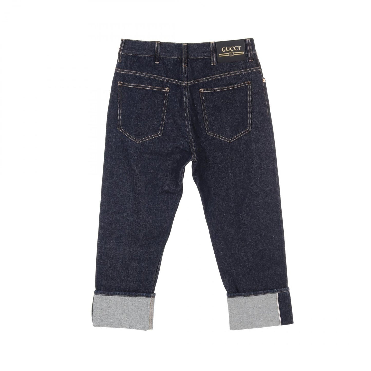 Luxury Gucci Trending 2025 Denim pants Horse embroidery at hem Cotton Indigo blue With fold