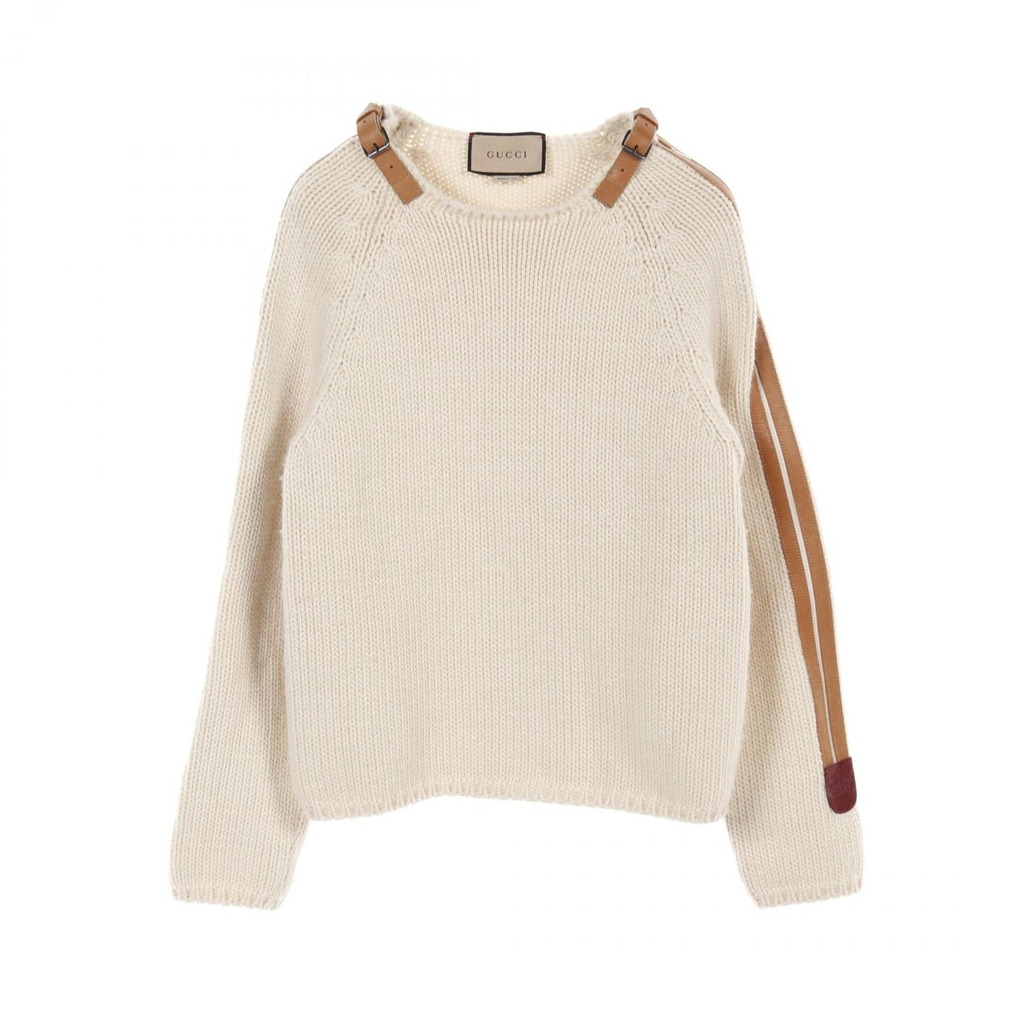 Luxury Gucci Trending 2025 Leather details Sweater Knit Wool Ivory
