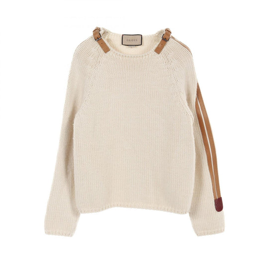 Luxury Gucci Trending 2025 Leather details Sweater Knit Wool Ivory