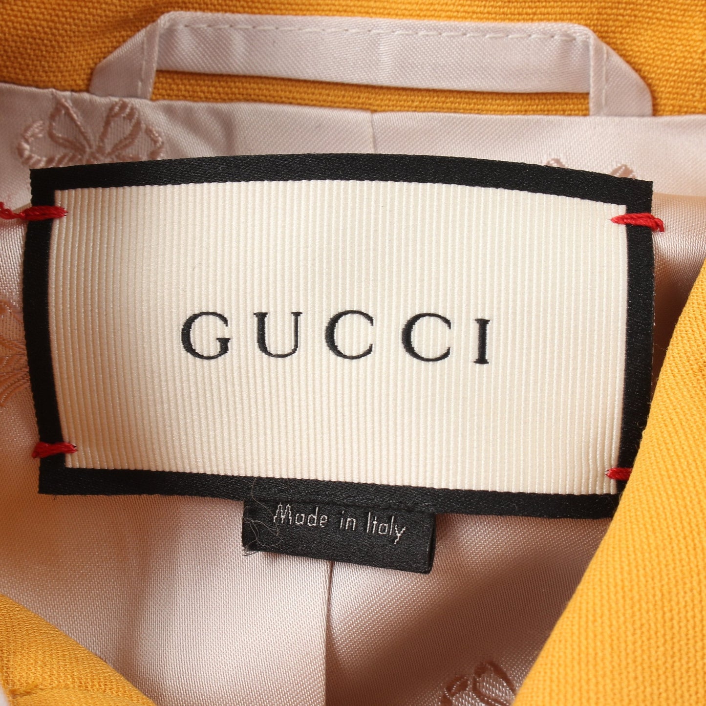 Luxury Gucci Trending 2025 Interlocking G Pearl Button Jacket Bowtie Silk Wool Yellow Frill
