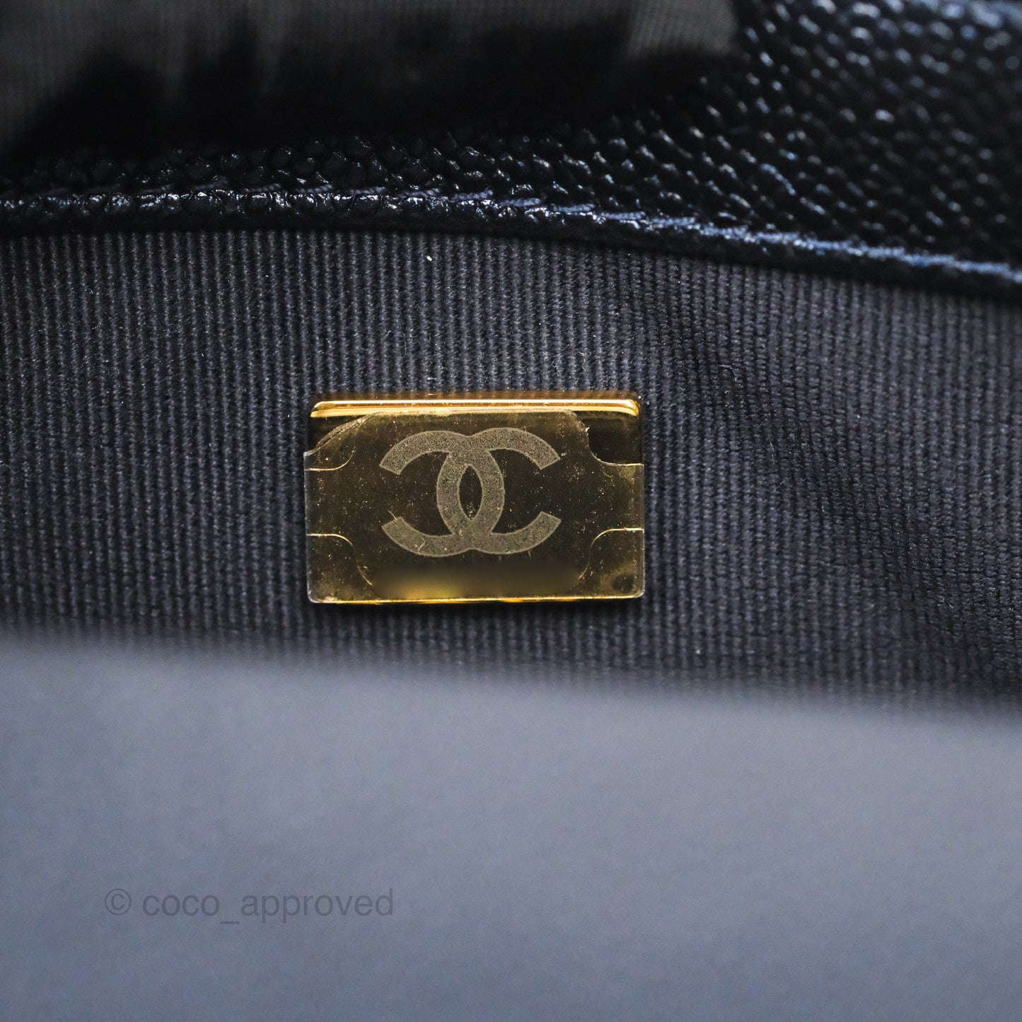 Chanel My Perfect Mini Flap Quilted Iridescent Navy Caviar Aged Gold Hardware
