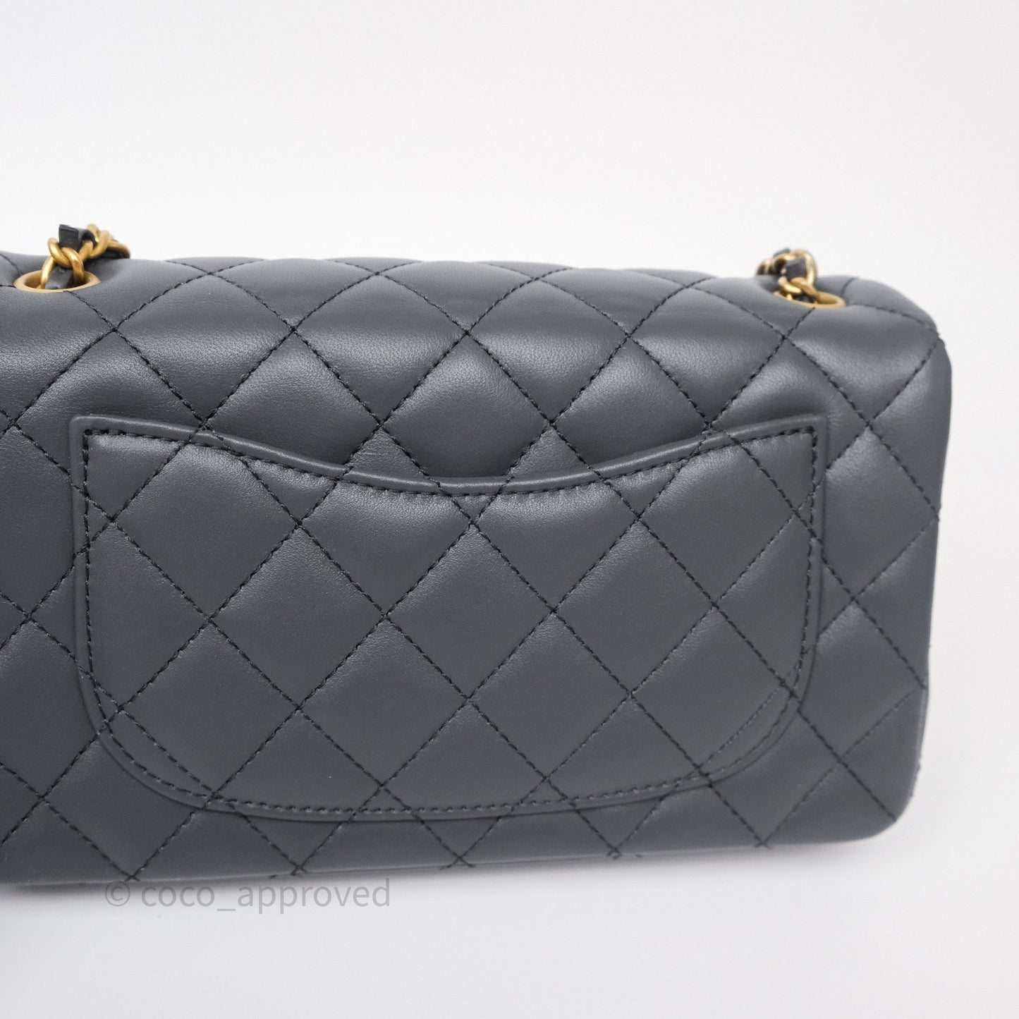 Chanel Pearl Crush Mini Rectangular Quilted Dark Grey Lambskin Aged Gold Hardware
