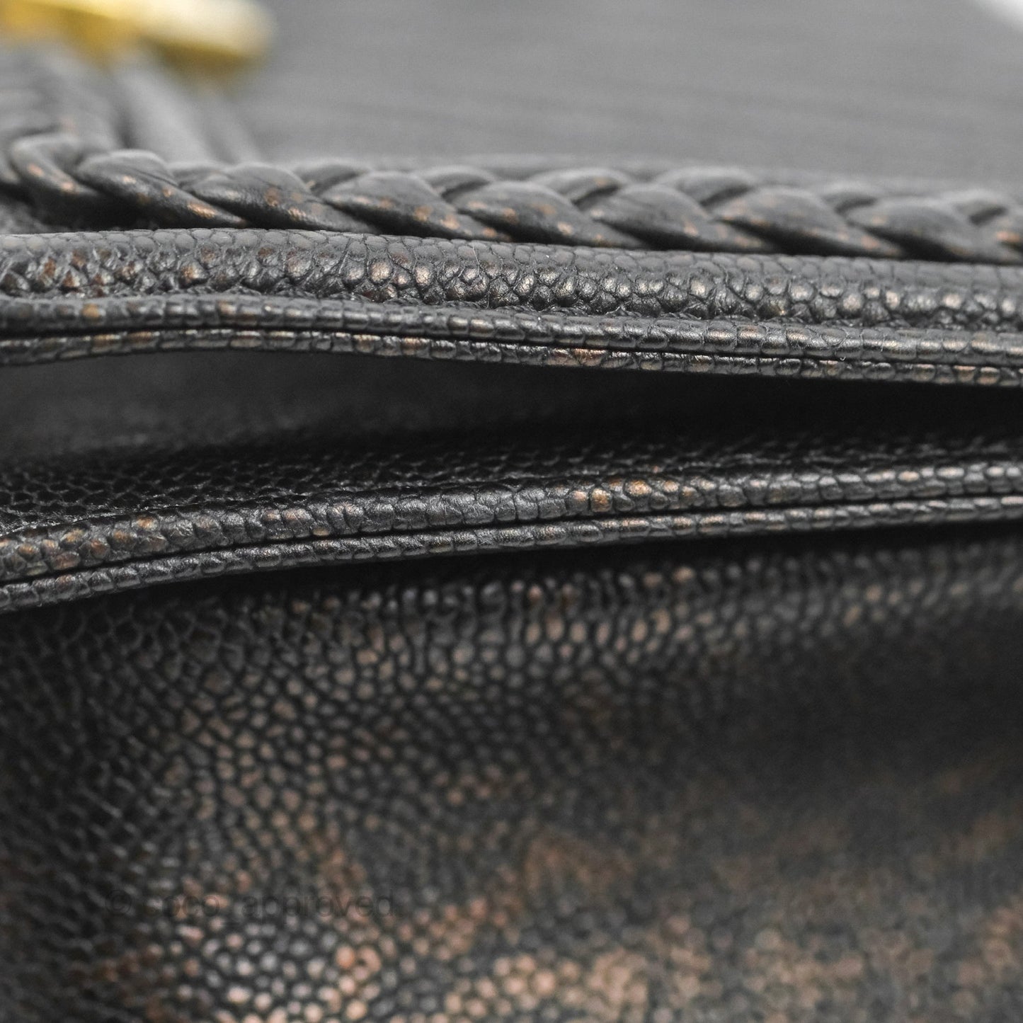 Chanel Medium Braid Around Boy Flap Patinated Caviar Chevron Black Aged Gold Hardware