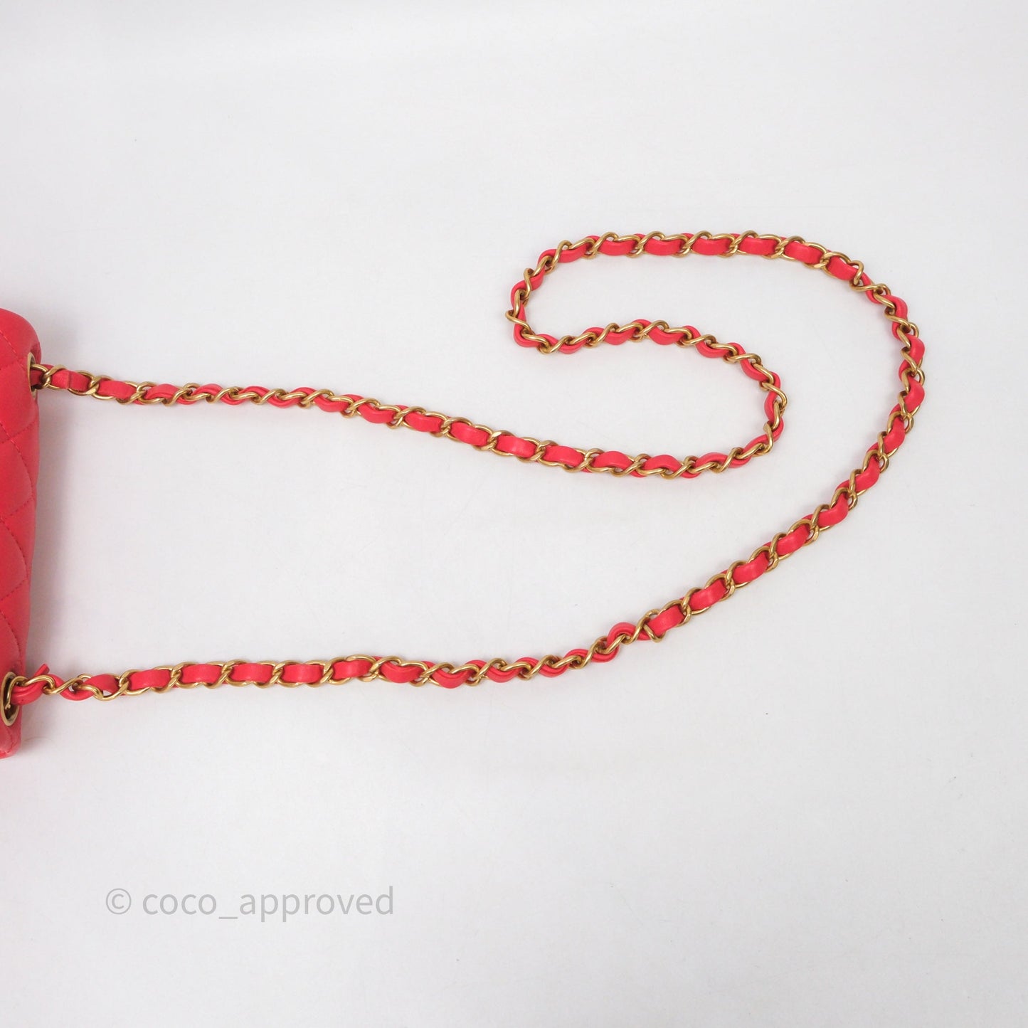 Chanel Mini Square Quilted Red Lambskin Aged Gold Hardware