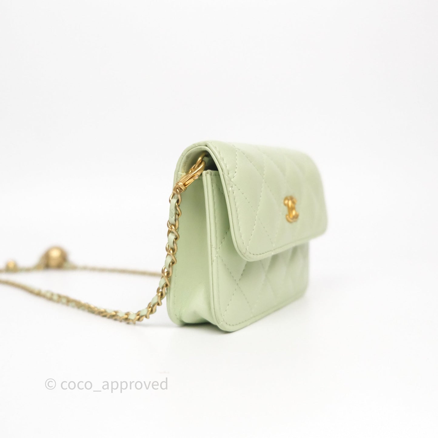 Chanel Pearl Crush Mini Clutch Belt Bag Green Lambskin Aged Gold Hardware