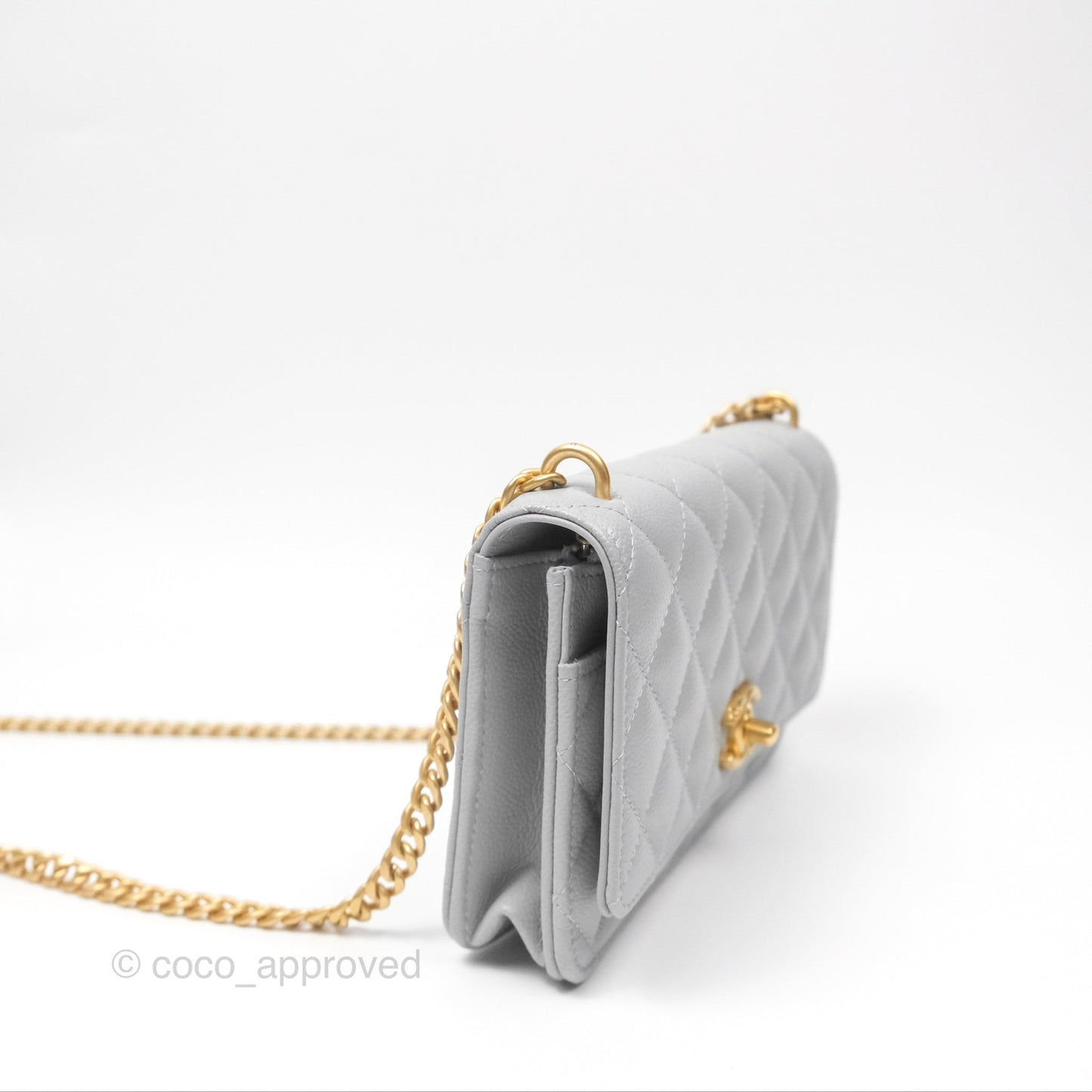 Chanel Heart Adjustable Chain WOC Grey Caviar Aged Gold Hardware