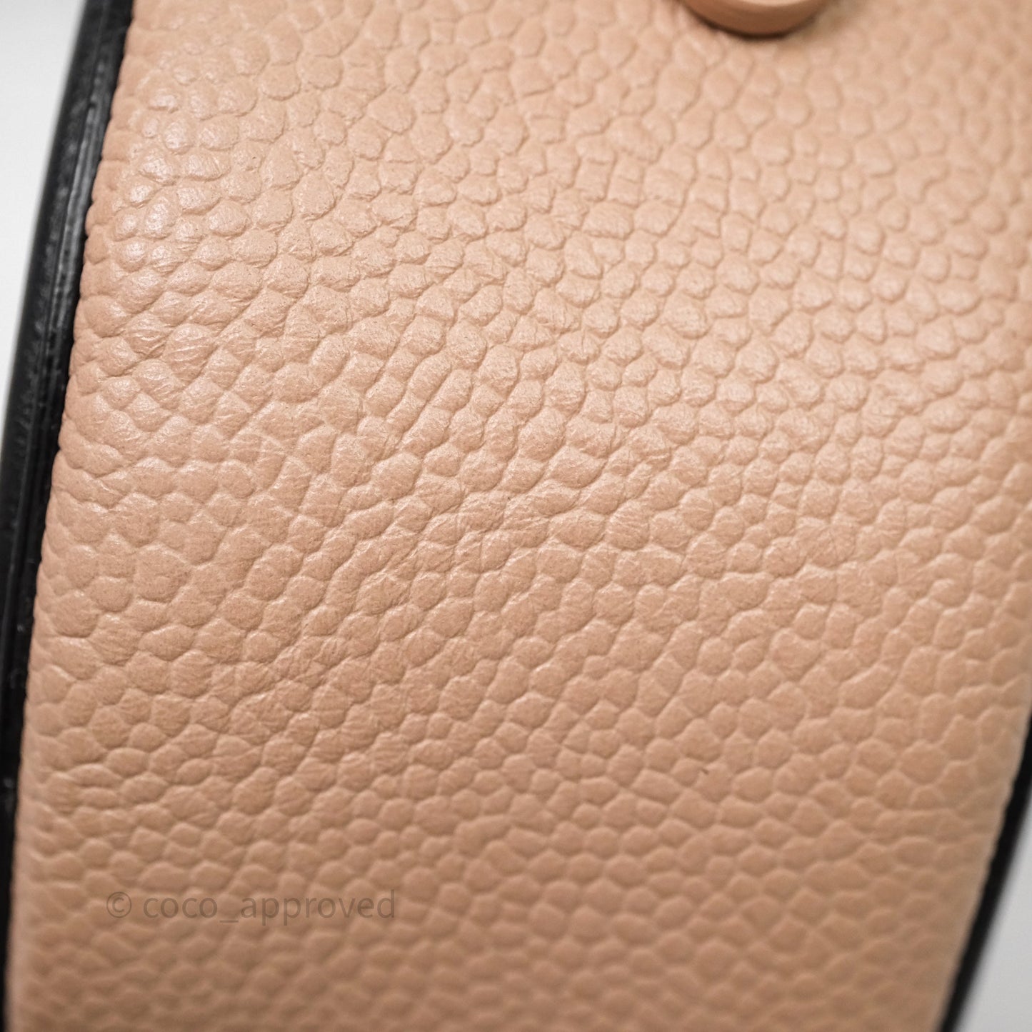 Chanel Quilted Round Filigree Clutch With Chain Beige/ Black Caviar Aged Gold Hardware