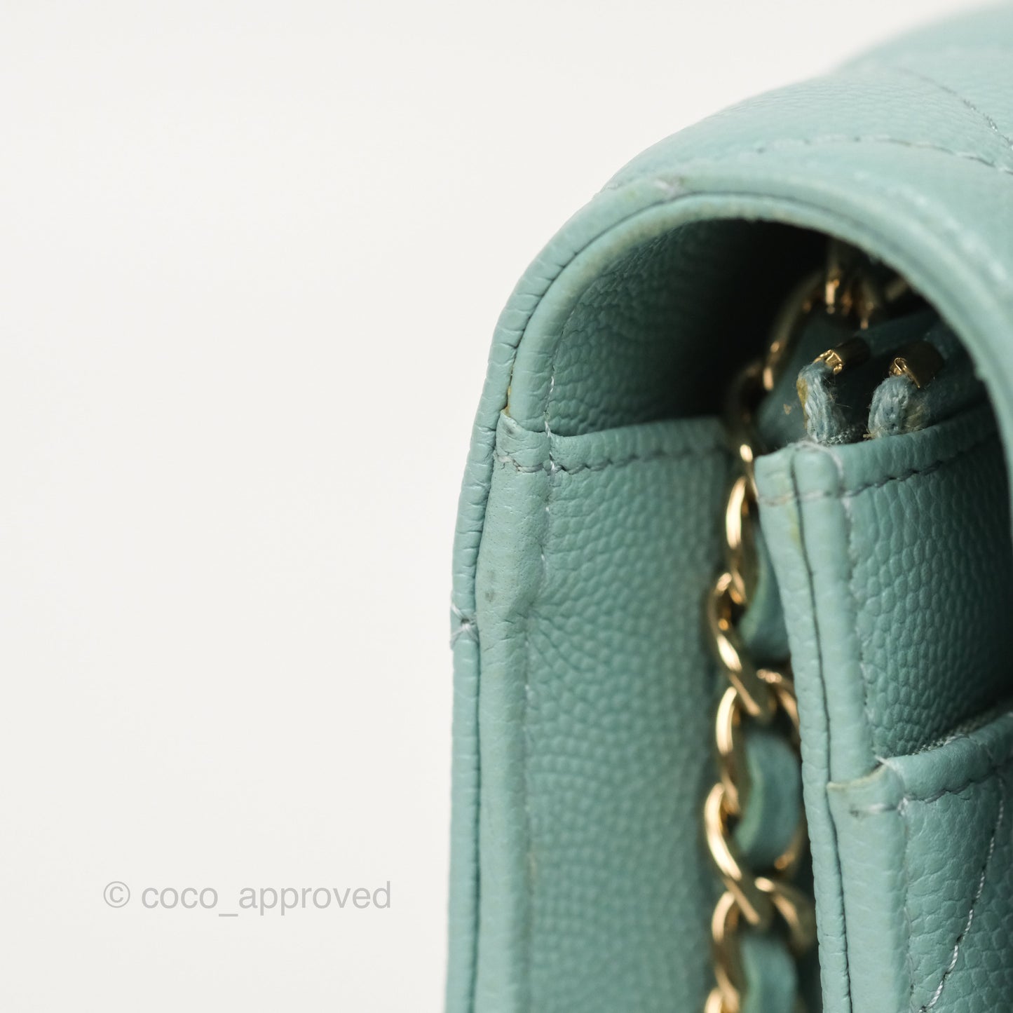 Chanel Quilted Classic Wallet On Chain WOC Tiffany Blue Caviar Gold Hardware