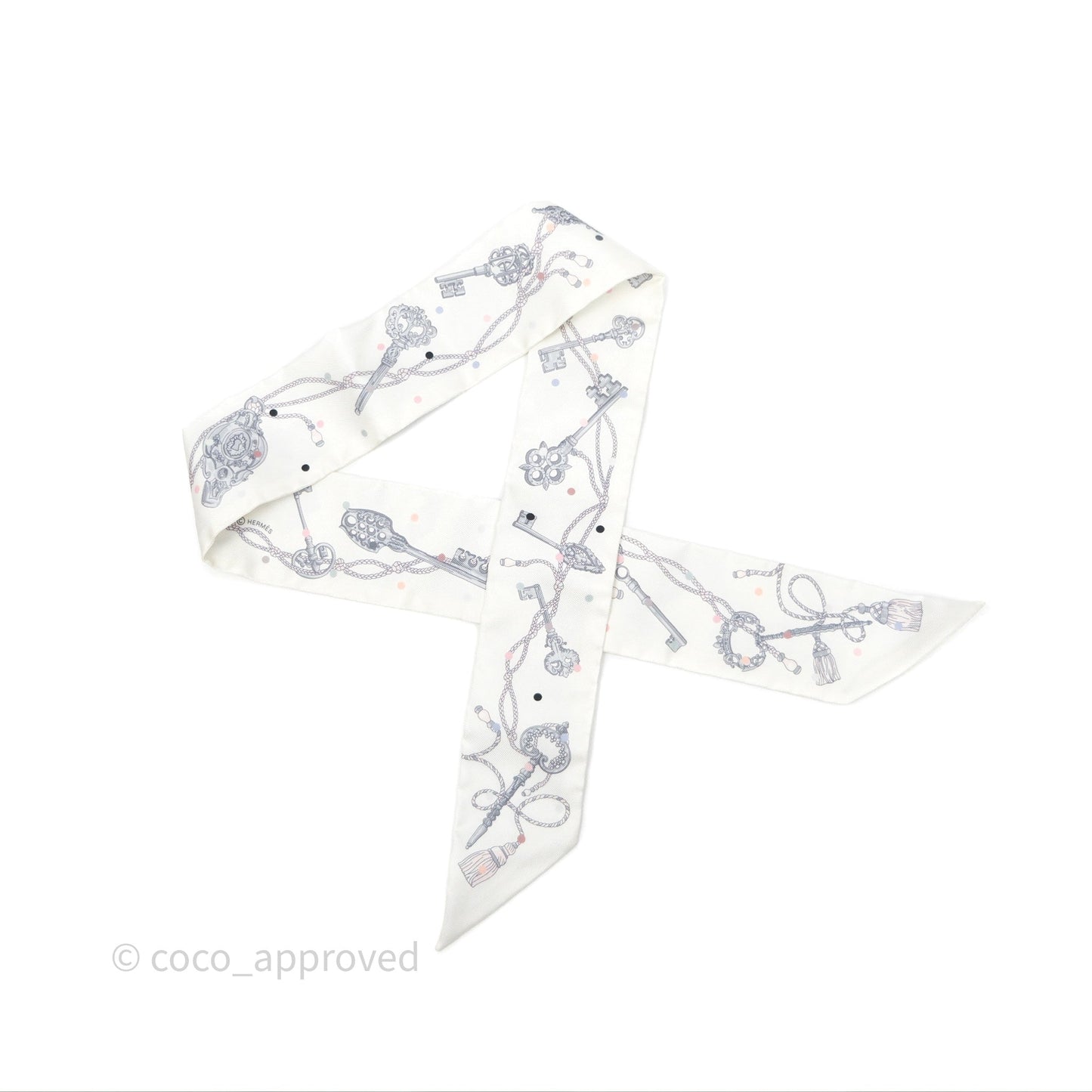 Hermès Les Cles A Pois Silk Twilly