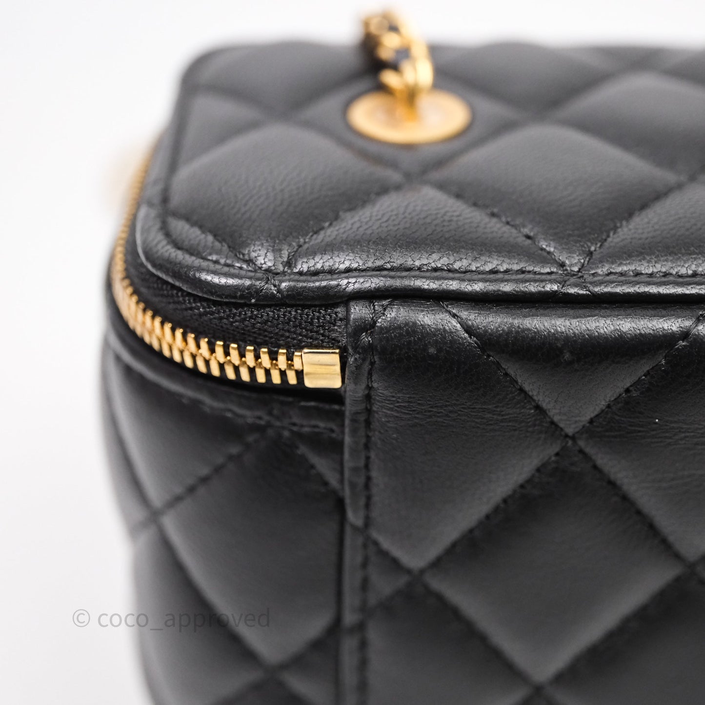 Chanel Vanity With COCO Heart Chain Black Lambskin Aged Gold Hardware
