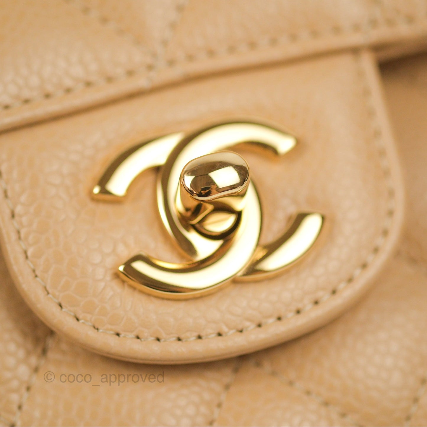 Chanel Classic M/L Medium Flap Quilted Beige Caviar Gold Hardware