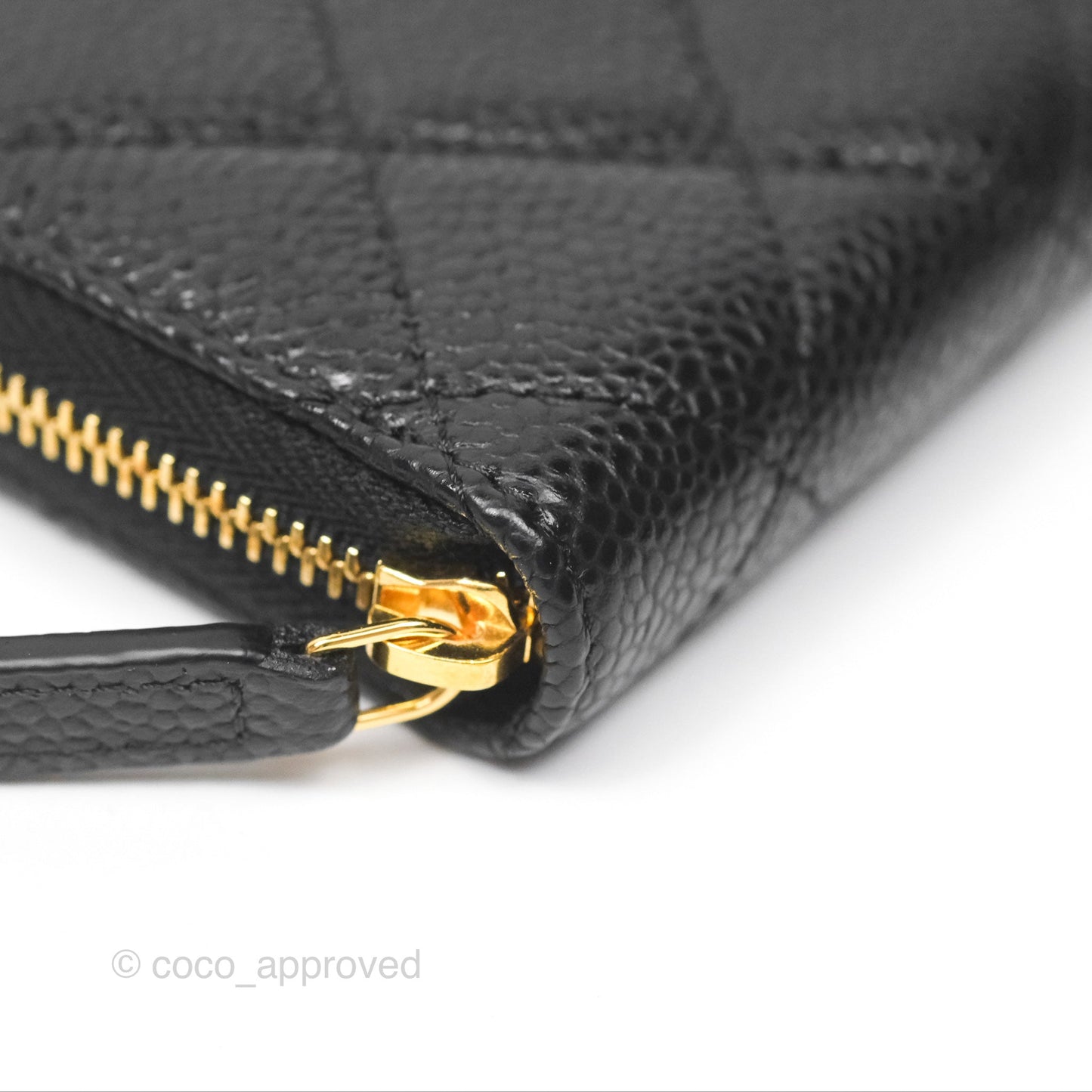 Chanel Quilted Zip Card Holder Black Caviar Gold Hardware