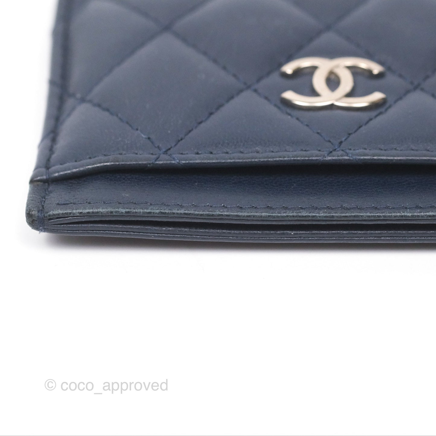 Chanel Quilted Classic Flat Card Holder Navy Sliver Hardware