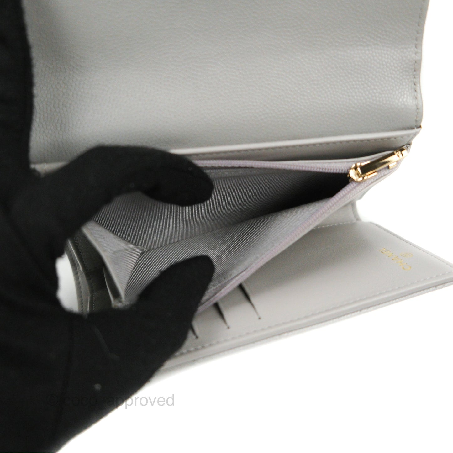 Chanel Quilted Medium Flap Wallet Grey Caviar Gold Hardware