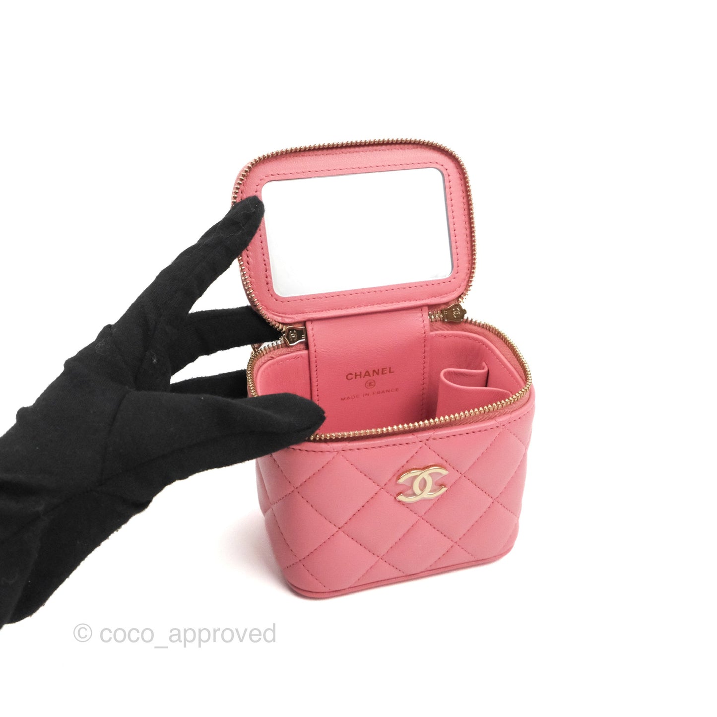 Chanel Mini Top Handle Vanity With Chain Pink Lambskin Gold Hardware